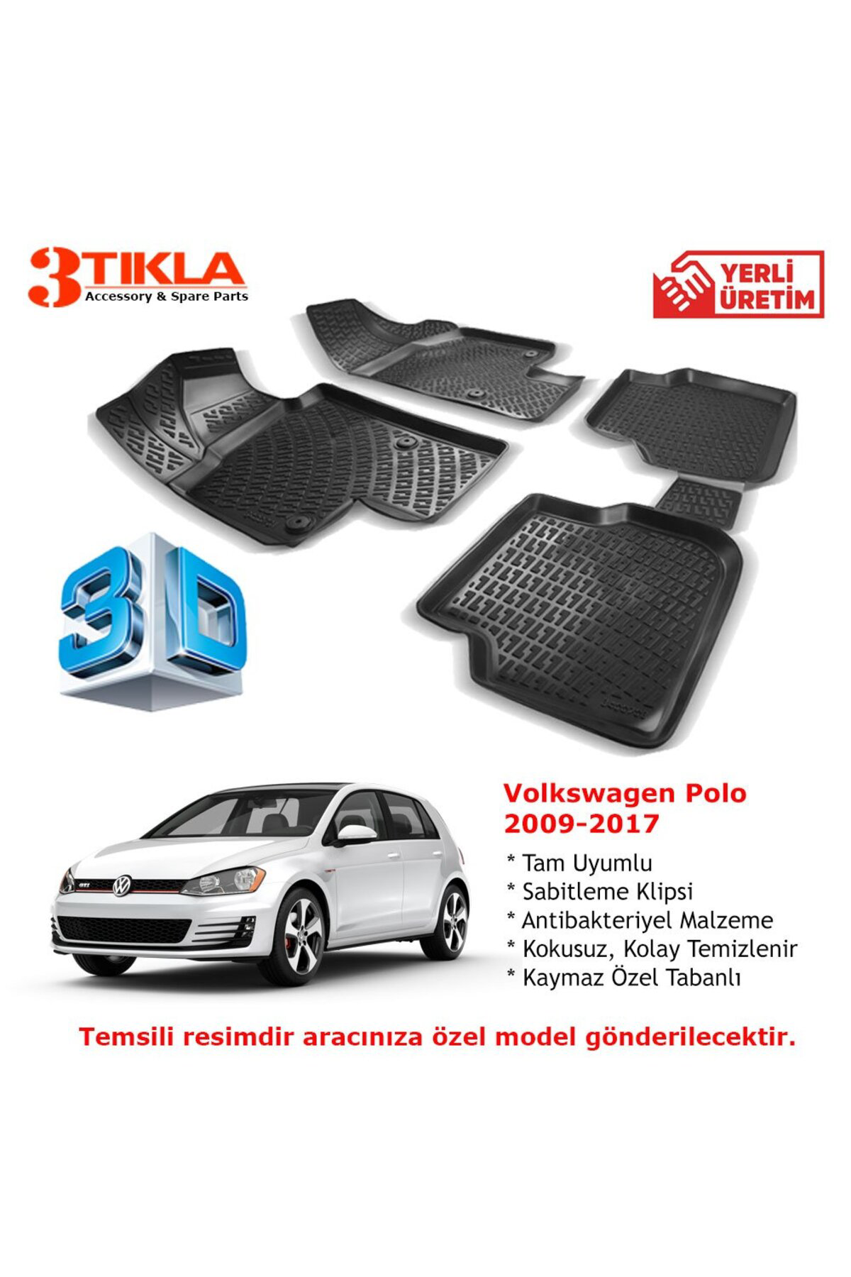 Volkswagen Polo 2009-2017 Premium 3D Havuzlu Paspas Seti