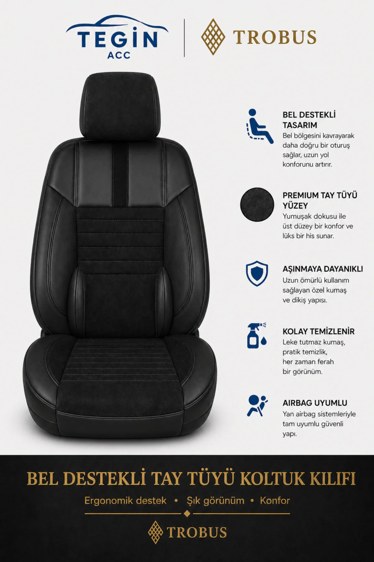 Volkswagen Polo 2009 ve Sonrası Uyumlu Apex Serisi Siyah Koltuk Kılıfı