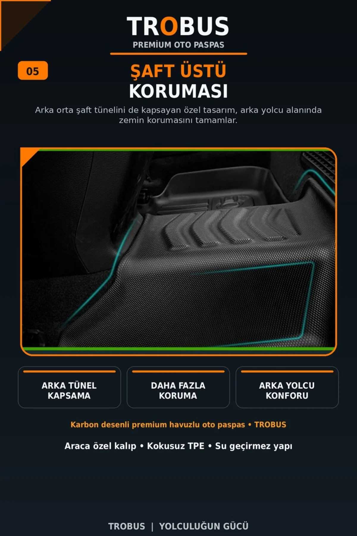Volkswagen Polo 2017-2022 Karbon Desenli Premium 3D Havuzlu Oto Paspas