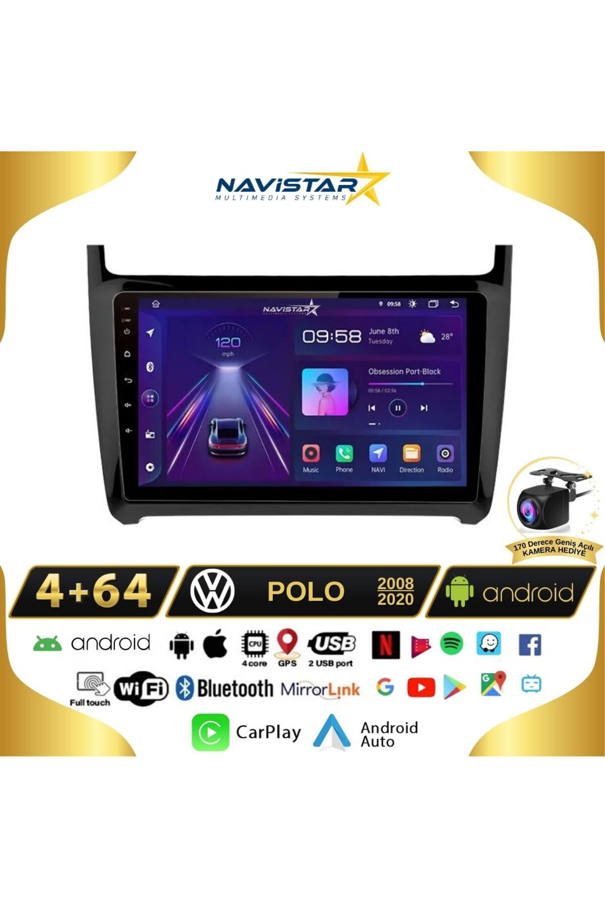 Volkswagen Polo 4gb 64gb Android 13 Kablosuz Carplay 2008-2020 Na