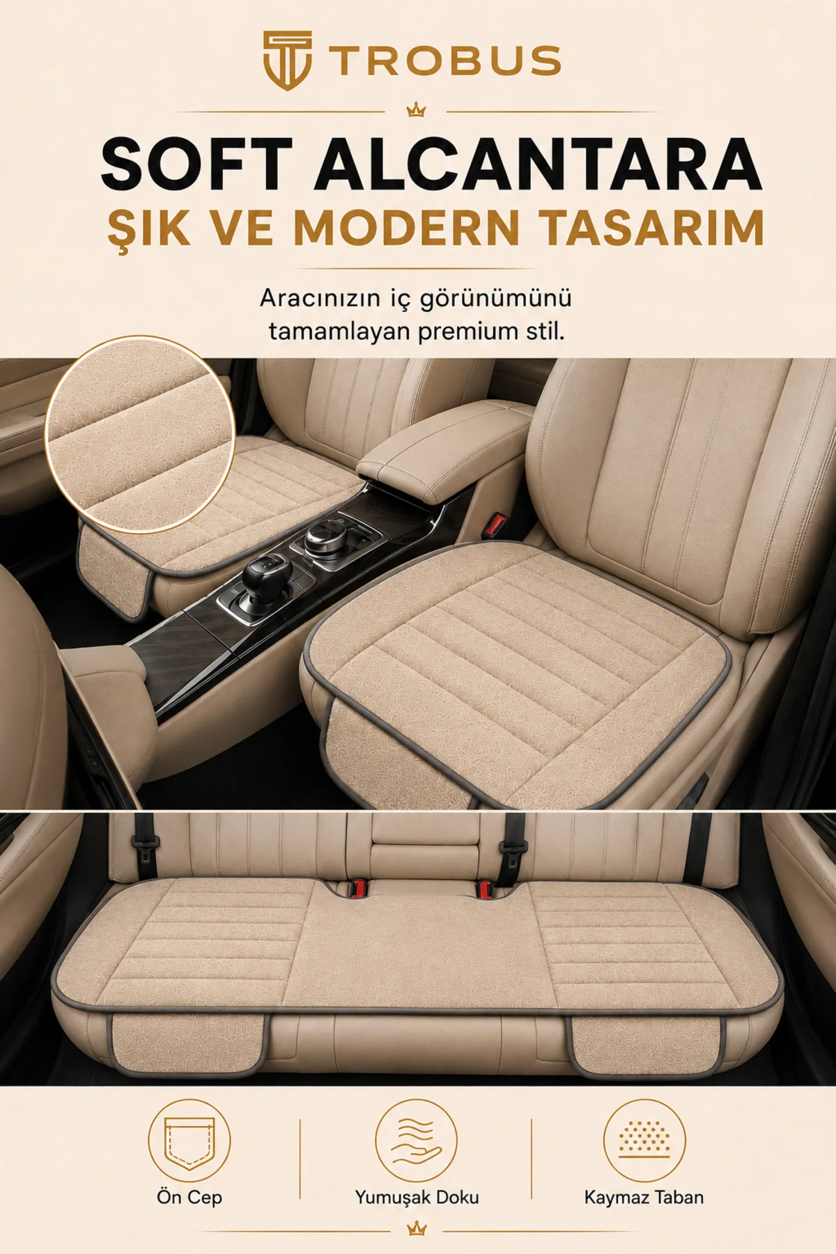 Volkswagen Polo Tridline 2012-2017 Soft Alkantara Çizgili Baby Face 3'lü Oturak Minderi Bej Siyah Fiyatı, Yorumları ve Özellikleri