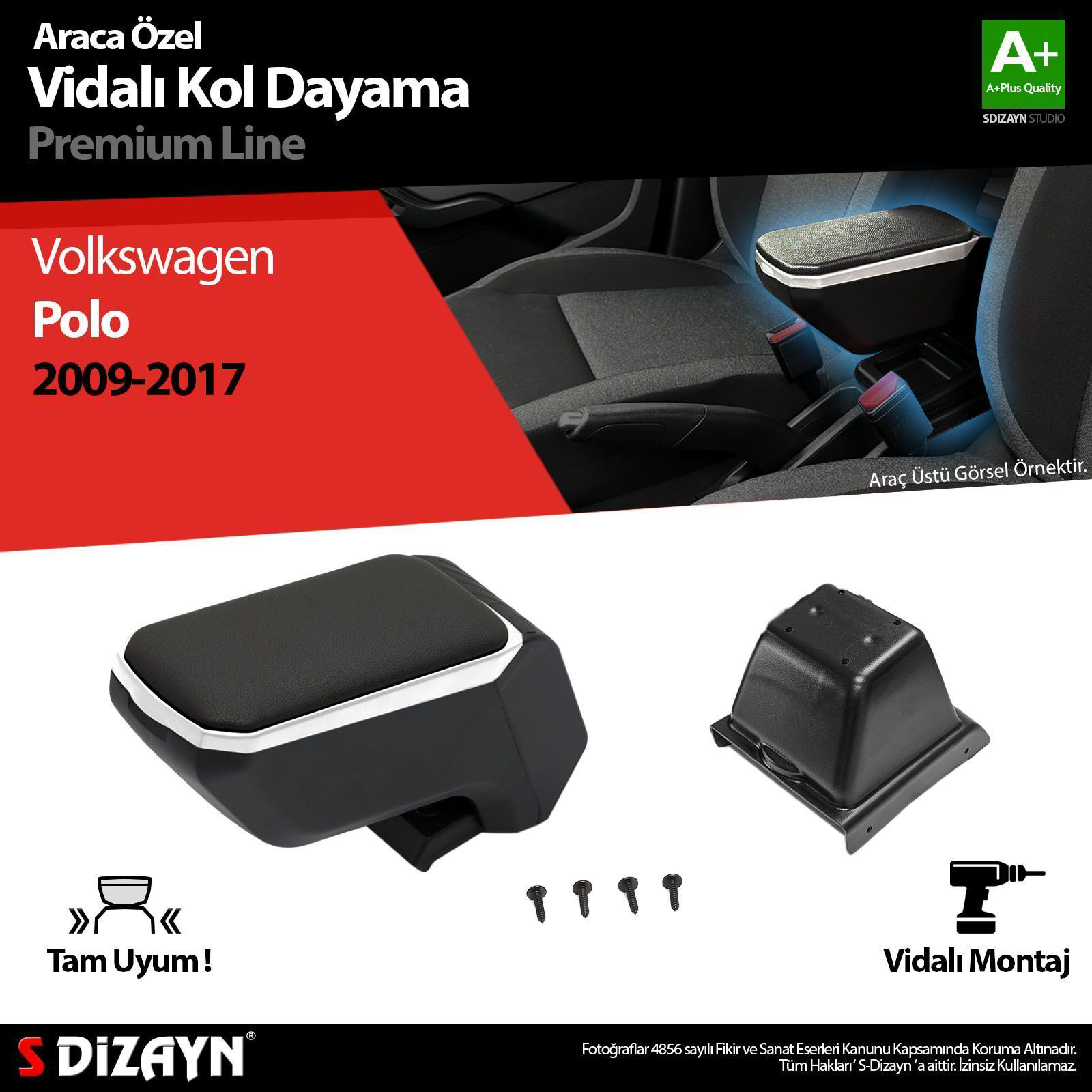 Volkswagen Polo Uyumlu 5 ABS Vidalı Kol Dayama Kolçak Gri 2009-20