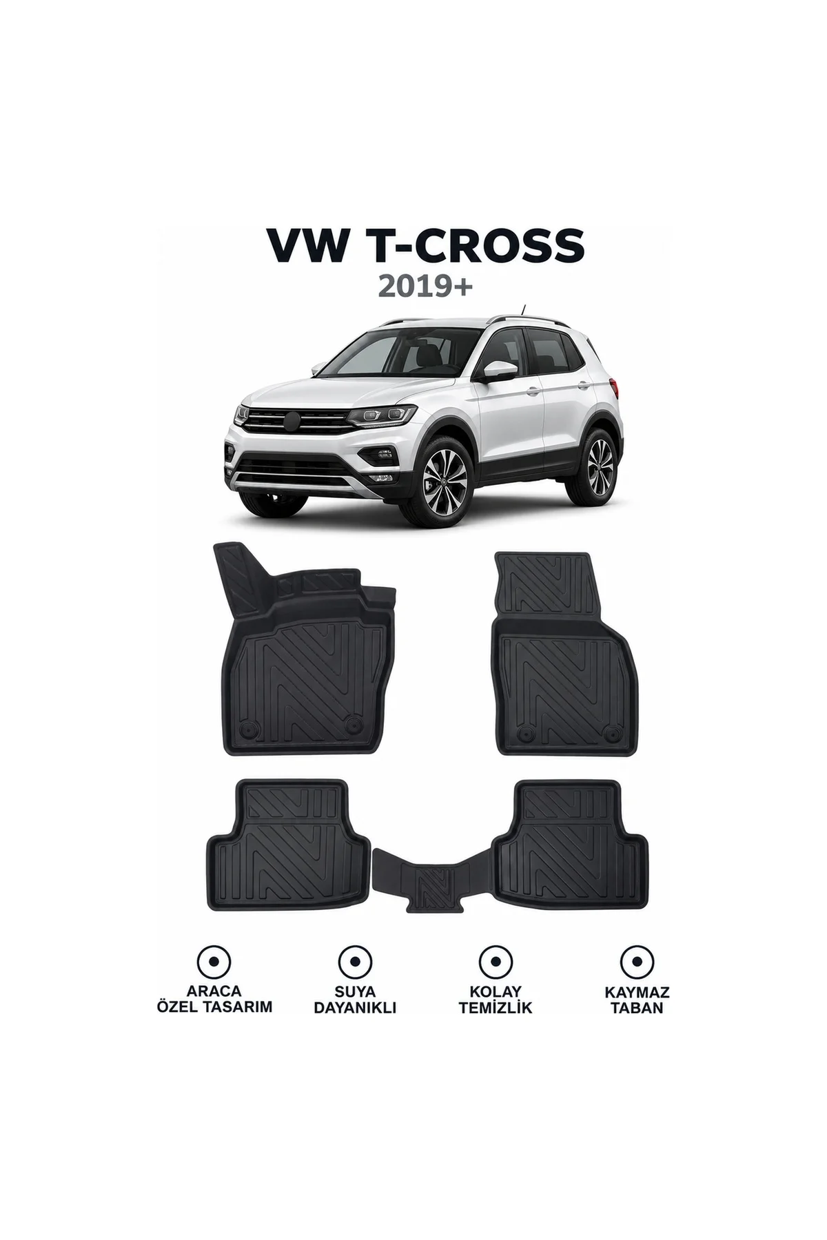 Volkswagen T-cross 2019 Sonrası Karbon Desenli Premium 3D Havuzlu Oto Paspas