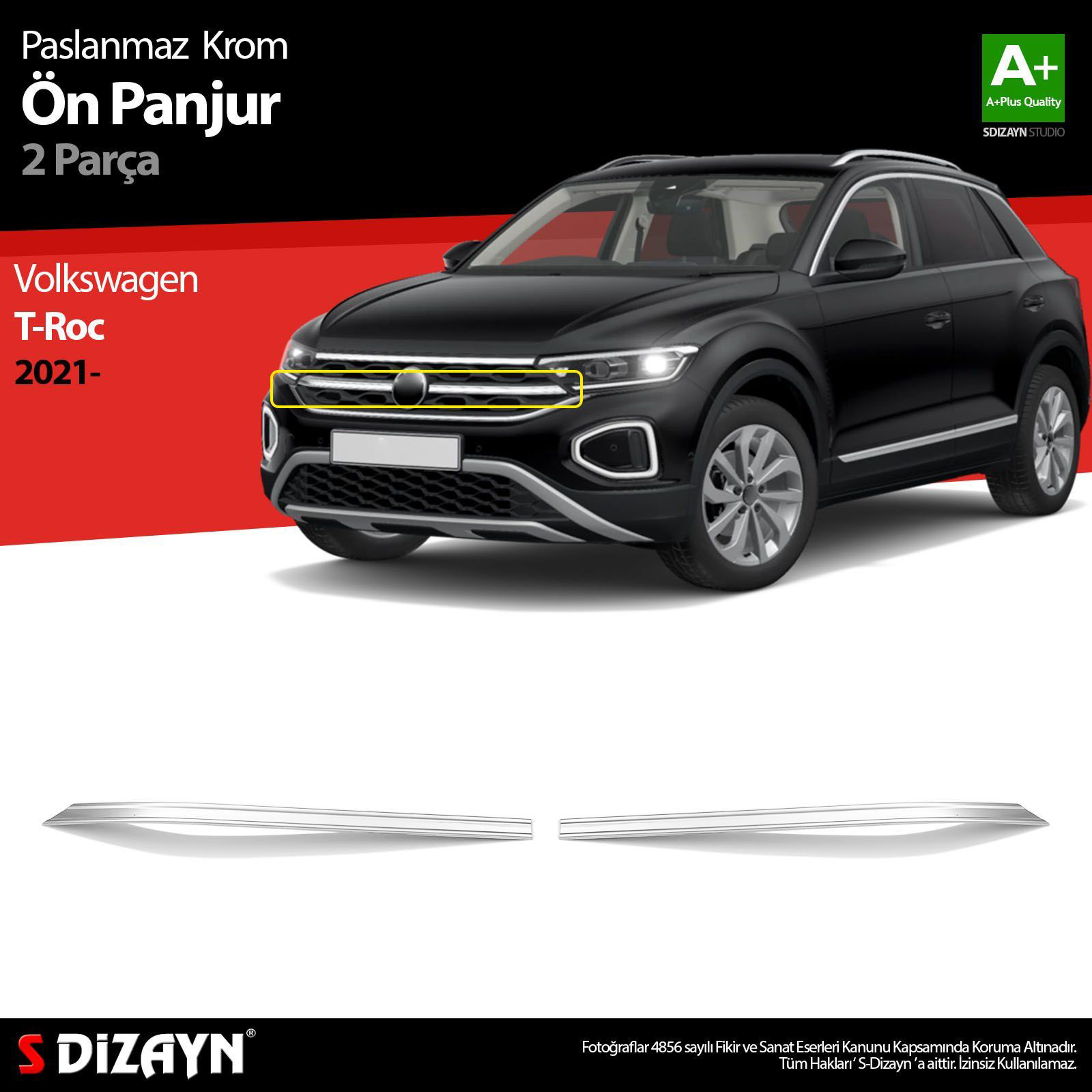 Volkswagen T-Roc Uyumlu Makyajlı Krom Ön Panjur 2 Parça. 2021 Üze