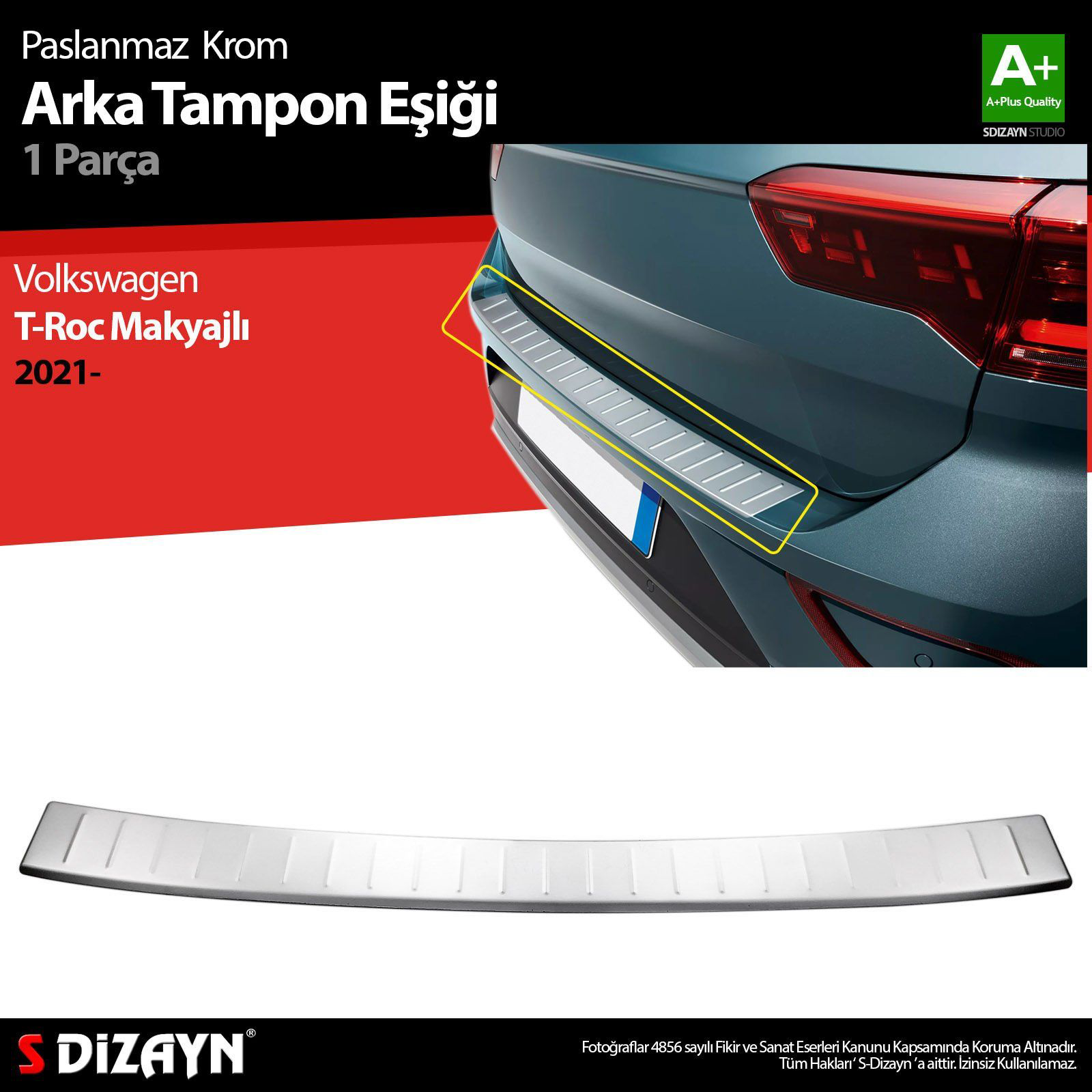 Volkswagen T-Roc Uyumlu Makyajlı Krom Arka Tampon Eşiği 2021 Üzer