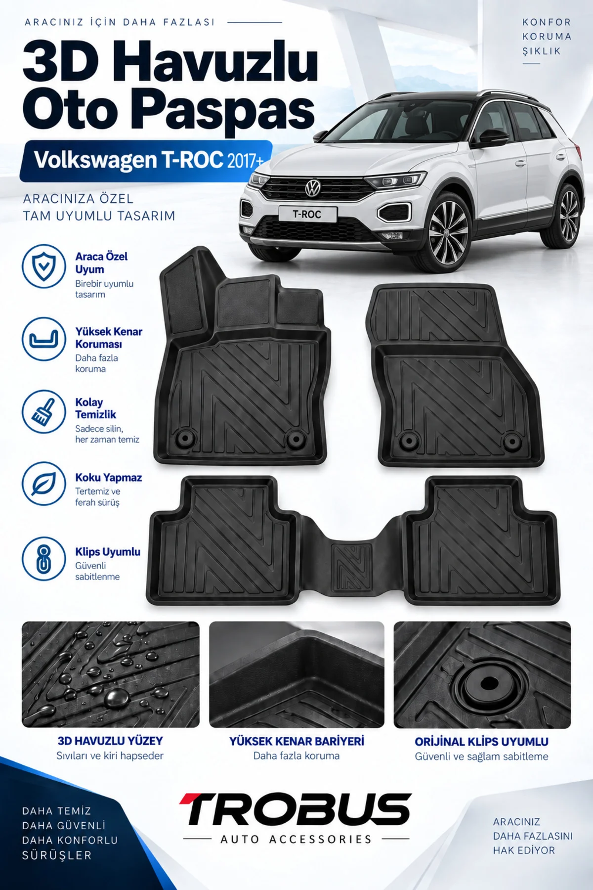 Volkswagen T-Roc 2017-2025 Karbon Desenli Premium 3D Havuzlu Oto Paspas Volkswagen T-Roc 2017-2025 Karbon Desenli Premium 3D Havuzlu Oto Paspas