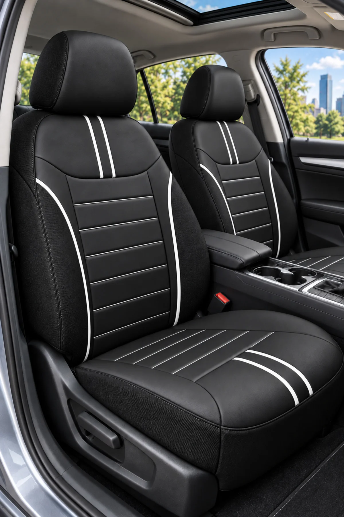 Volkswagen Taigo 2022 ve Sonrası Uyumlu Colorline Sport Deri Siyah - Beyaz Koltuk Kılıfı