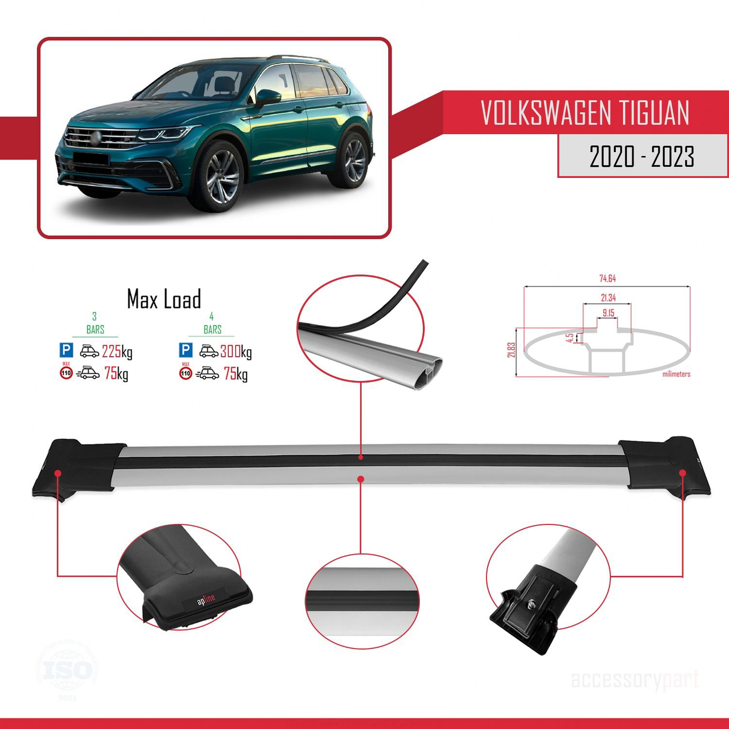 Volkswagen Tiguan 2020-2023 Arası ile Uyumlu FLY Model Ara Atkı T