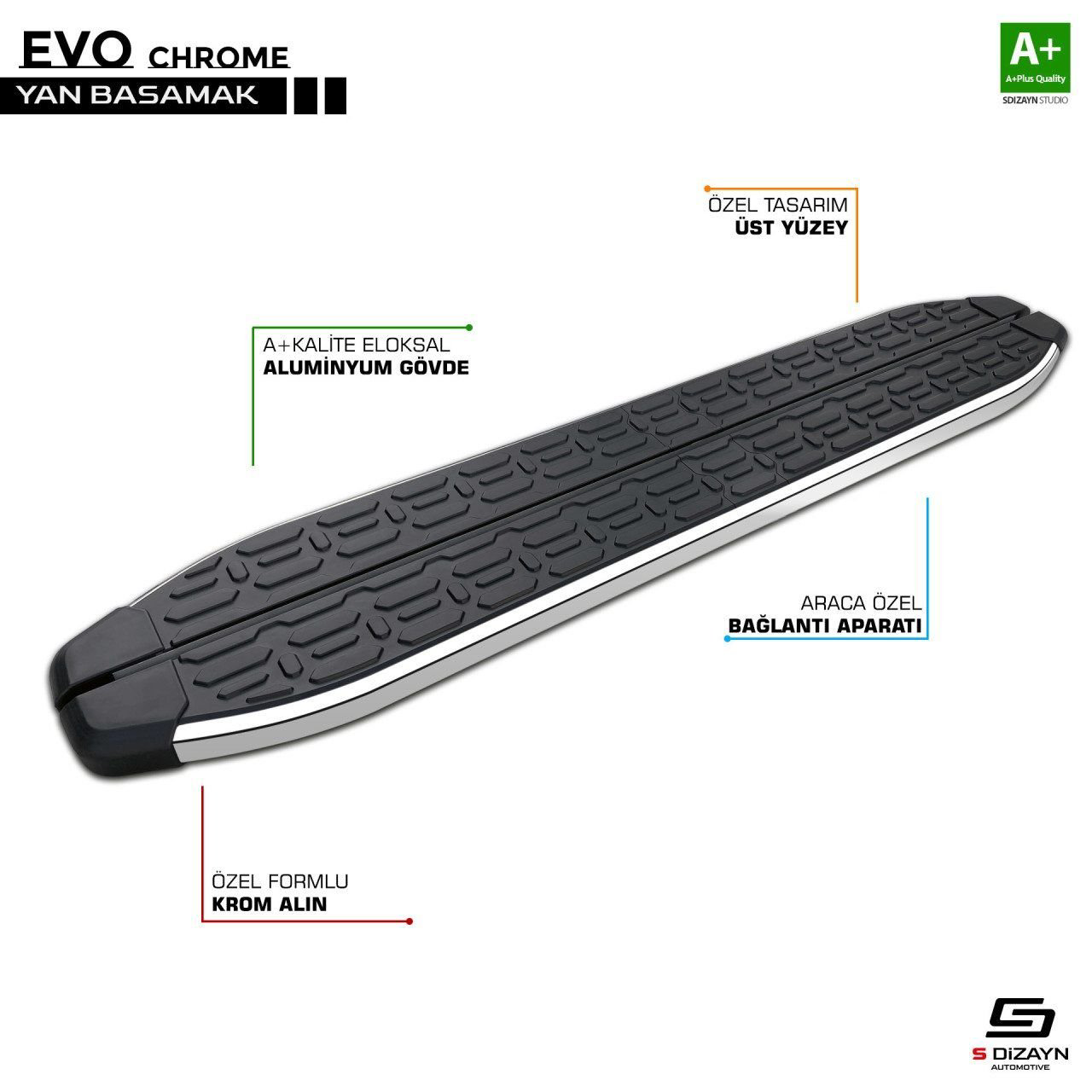 Volkswagen Tiguan Uyumlu Evo Krom Yan Basamak 173 Cm 2007-2015 Volkswagen Tiguan Uyumlu Evo Krom Yan Basamak 173 Cm 2007-2015