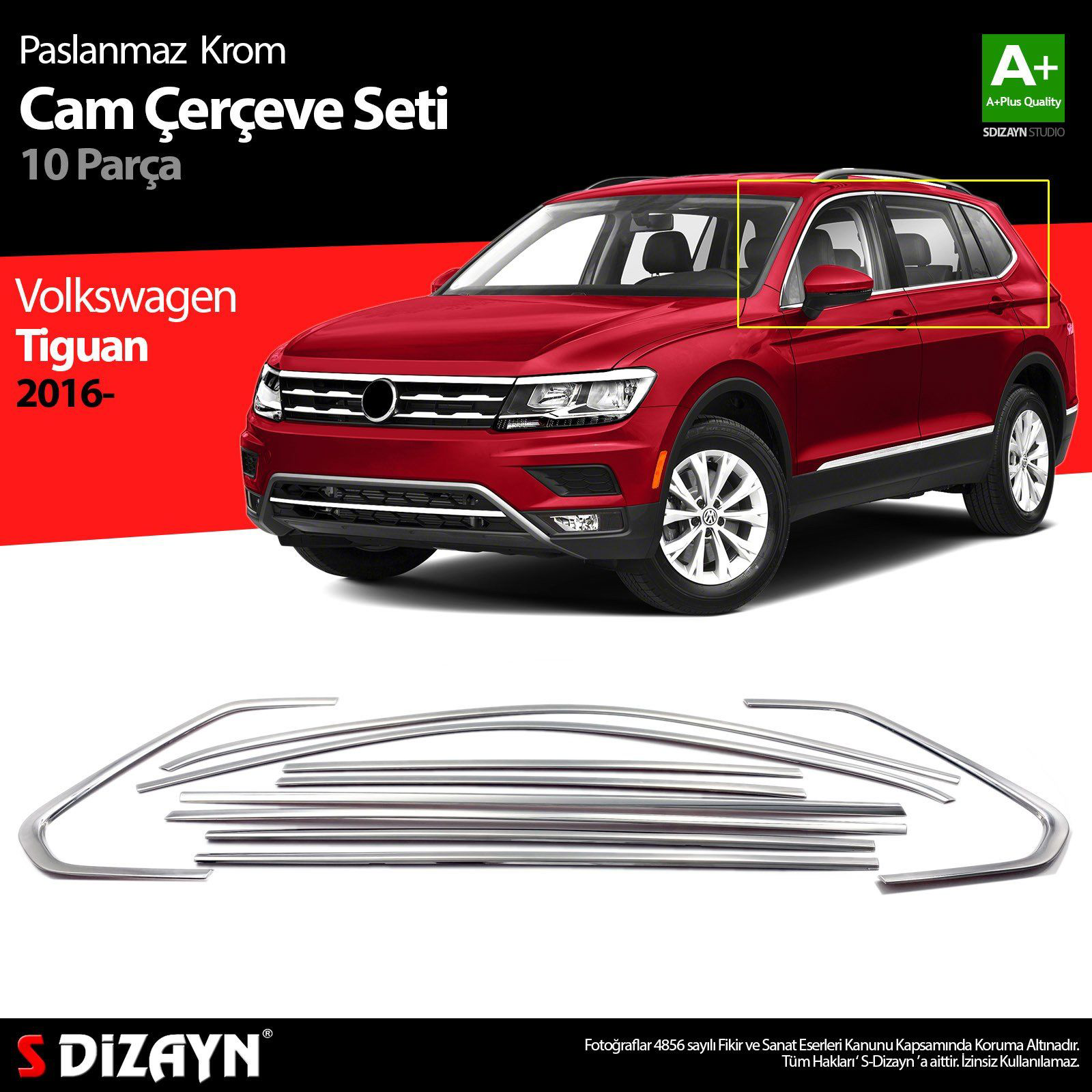 Volkswagen Tiguan Uyumlu Krom Cam Çerçevesi 10 Parça. 2016 Üzeri Volkswagen Tiguan Uyumlu Krom Cam Çerçevesi 10 Parça. 2016 Üzeri