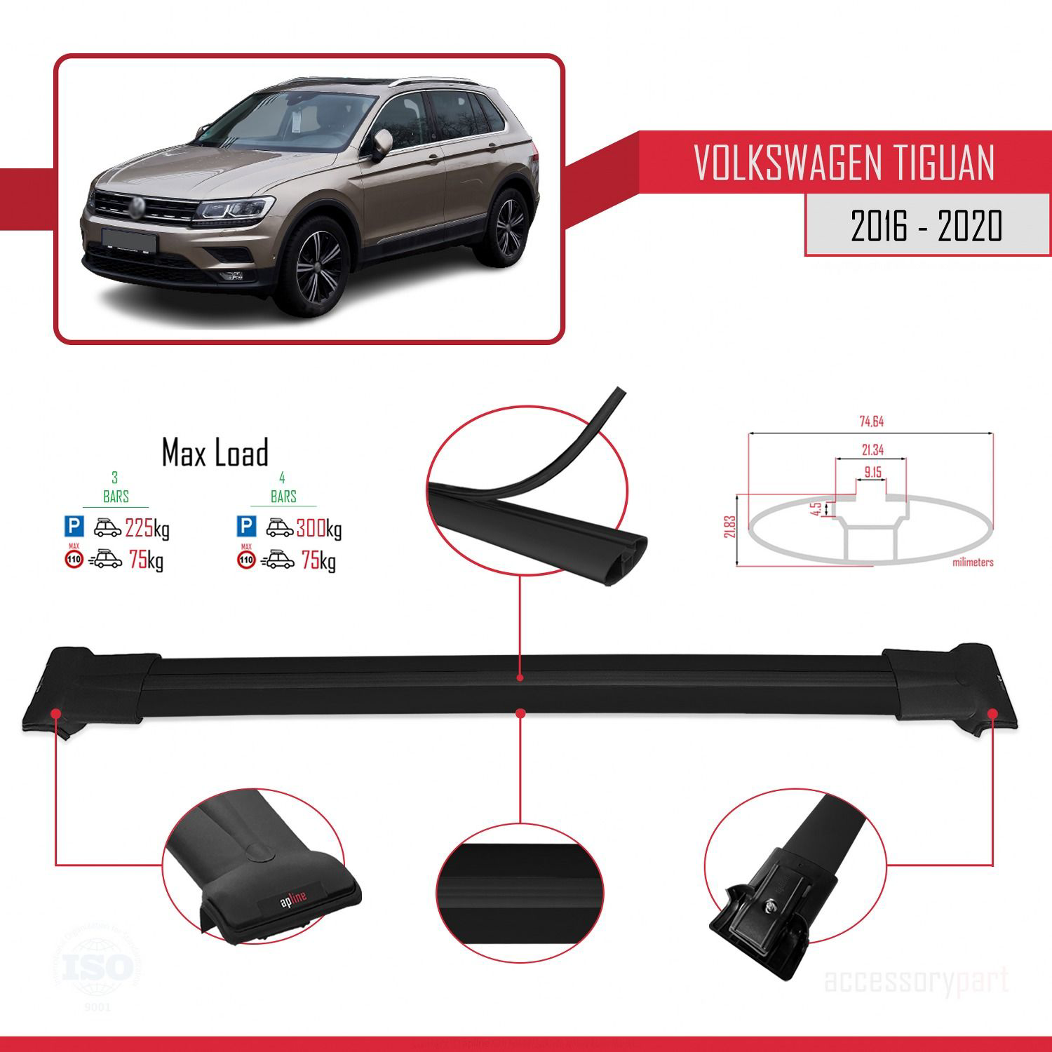 Volkswagen Tiguan 2016-2020 Arası ile Uyumlu FLY Model Ara Atkı T