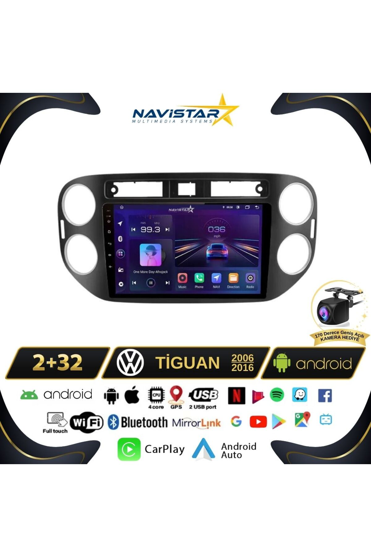 Volkswagen Tiguan 2 64gb Android 13 Kablosuz Carplay 2006-2016 Na Volkswagen Tiguan 2 64gb Android 13 Kablosuz Carplay 2006-2016 Na