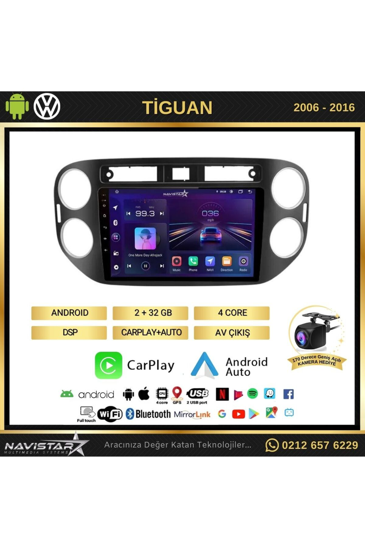 Volkswagen Tiguan 2 64gb Android 13 Kablosuz Carplay 2006-2016 Na Volkswagen Tiguan 2 64gb Android 13 Kablosuz Carplay 2006-2016 Na
