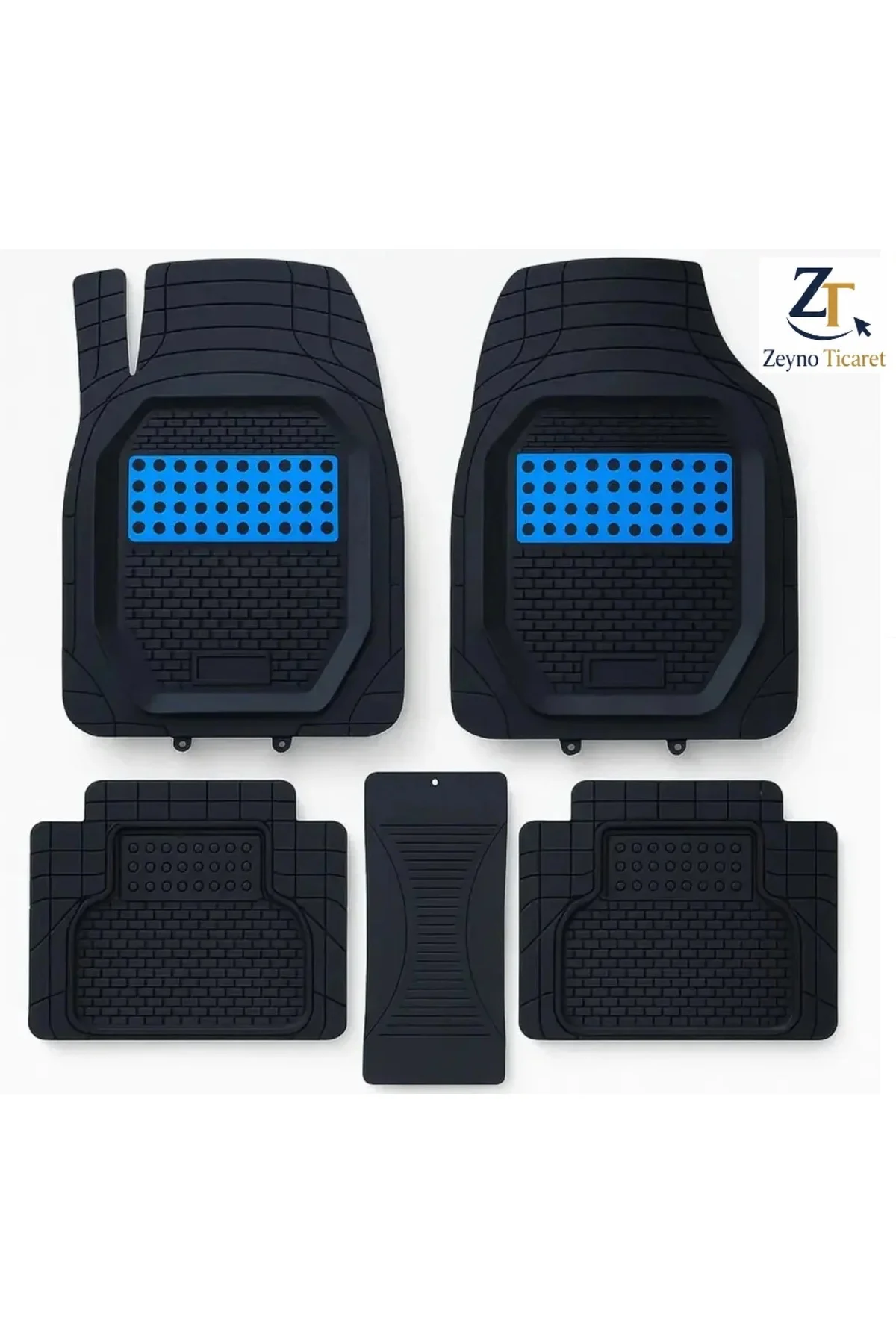 Volkswagen Tiguan 2021 Uyumlu 3 Cm Havuzlu 5 Parça 3D Universal Oto Paspas Siyah-Mavi Volkswagen Tiguan 2021 Uyumlu 3 Cm Havuzlu 5 Parça 3D Universal Oto Paspas Siyah-Mavi