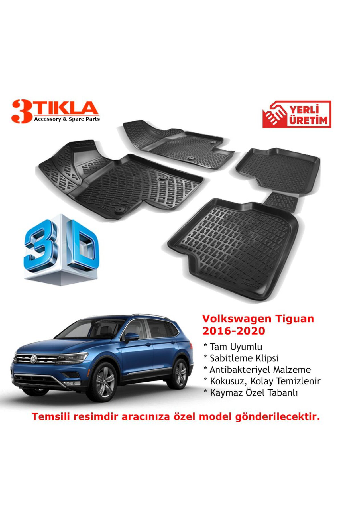 Volkswagen Tiguan 2016-2020 Premium 3D Havuzlu Paspas Seti
