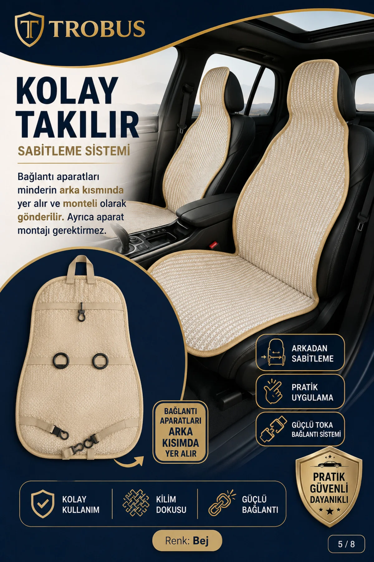 Volkswagen Tiguan 2016-2020 Üniversal Örme Ön 2 Parça Minder Terletmez Kaymaz Taban Bej Volkswagen Tiguan 2016-2020 Üniversal Örme Ön 2 Parça Minder Terletmez Kaymaz Taban Bej - Görsel 5