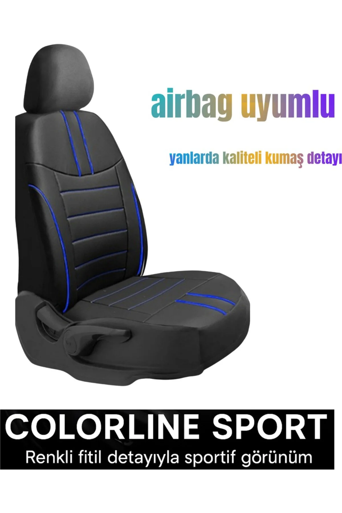 Volkswagen Tiguan 2007 ve Sonrası Uyumlu Colorline Sport Deri Siyah - Mavi Koltuk Kılıfı