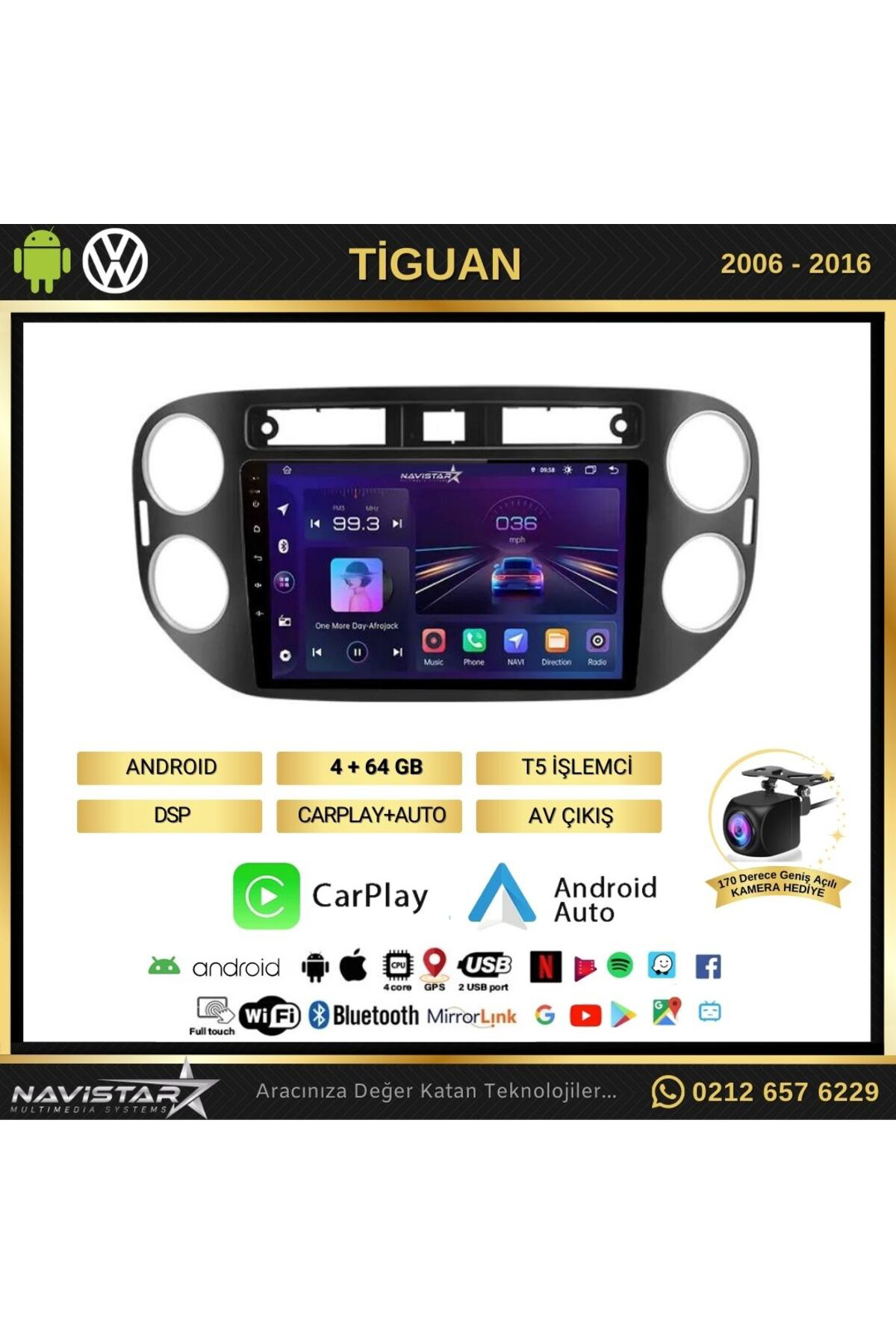 Volkswagen Tiguan 4gb 64gb Android 13 Kablosuz Carplay 2006-2016 Volkswagen Tiguan 4gb 64gb Android 13 Kablosuz Carplay 2006-2016