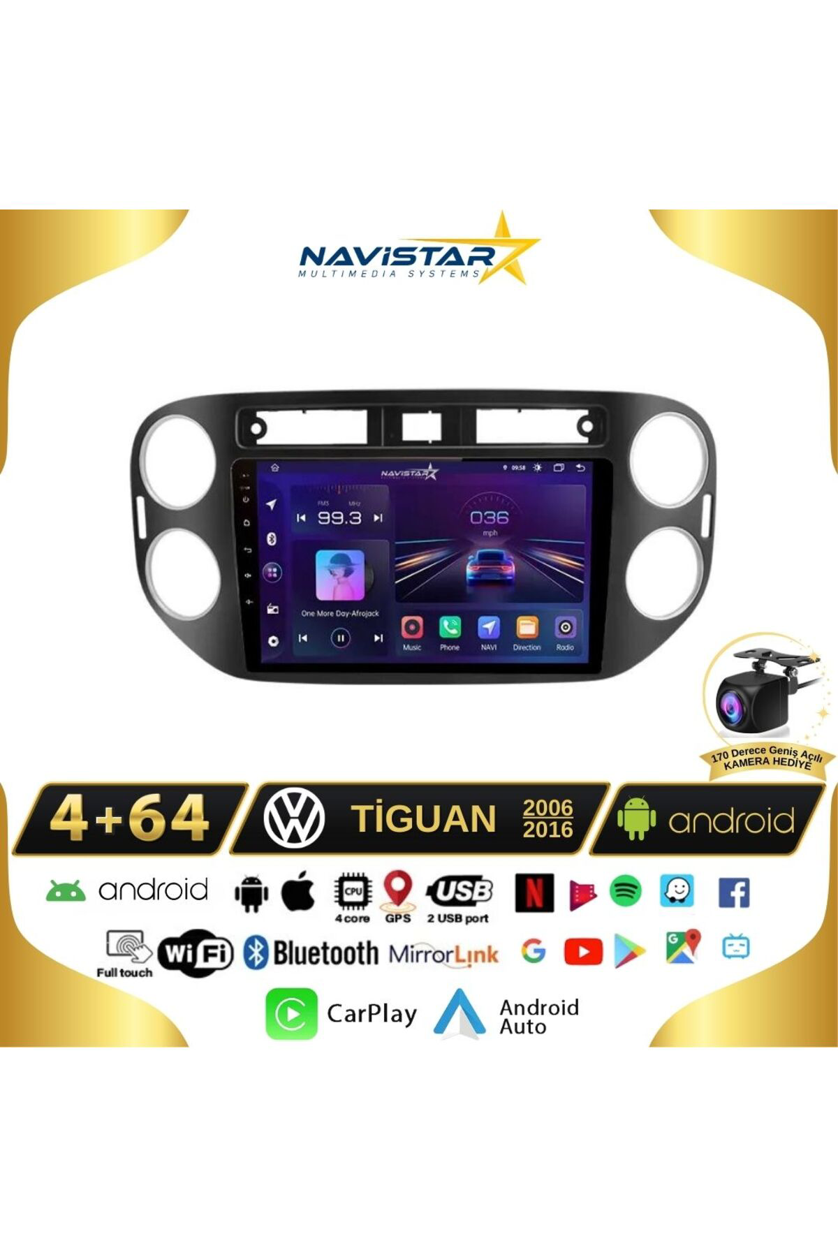 Volkswagen Tiguan 4gb 64gb Android 13 Kablosuz Carplay 2006-2016 Volkswagen Tiguan 4gb 64gb Android 13 Kablosuz Carplay 2006-2016