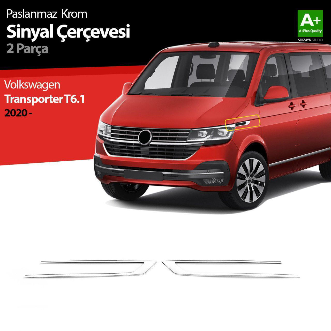 Volkswagen Transporter Uyumlu T6.1 Krom Sinyal Çerçevesi 2 Parça.
