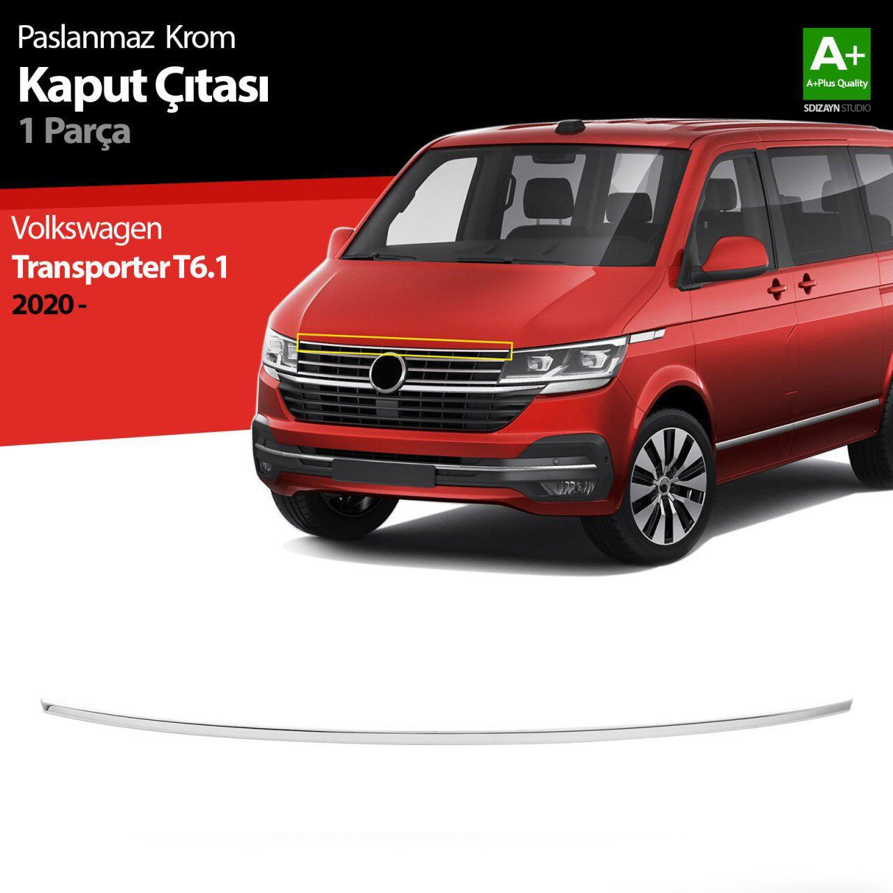 Volkswagen Transporter Uyumlu T6.1 Krom Kaput Çıtası 2020 Üzeri Volkswagen Transporter Uyumlu T6.1 Krom Kaput Çıtası 2020 Üzeri
