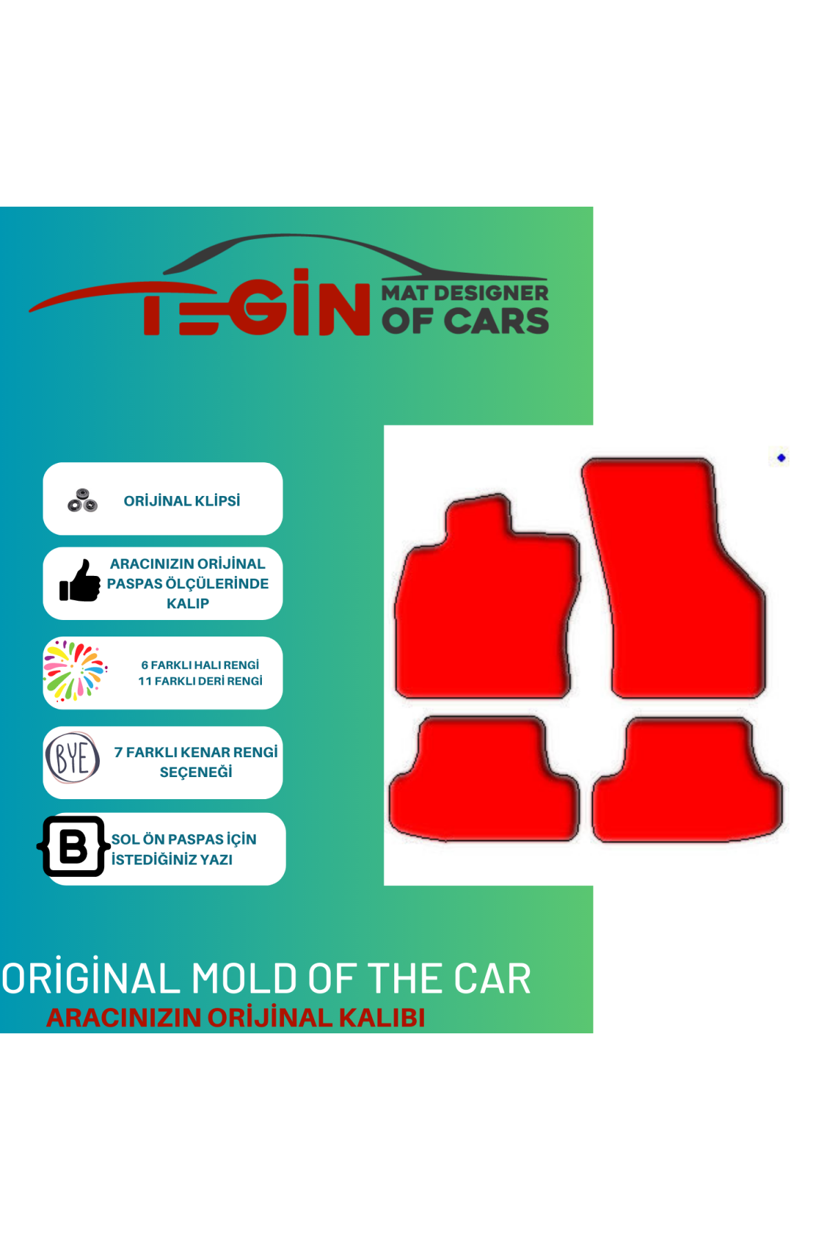 Volkwagen Golf 7 2013+ Coupe Prime Siyah Deri Kırmızı Kenar Paspa