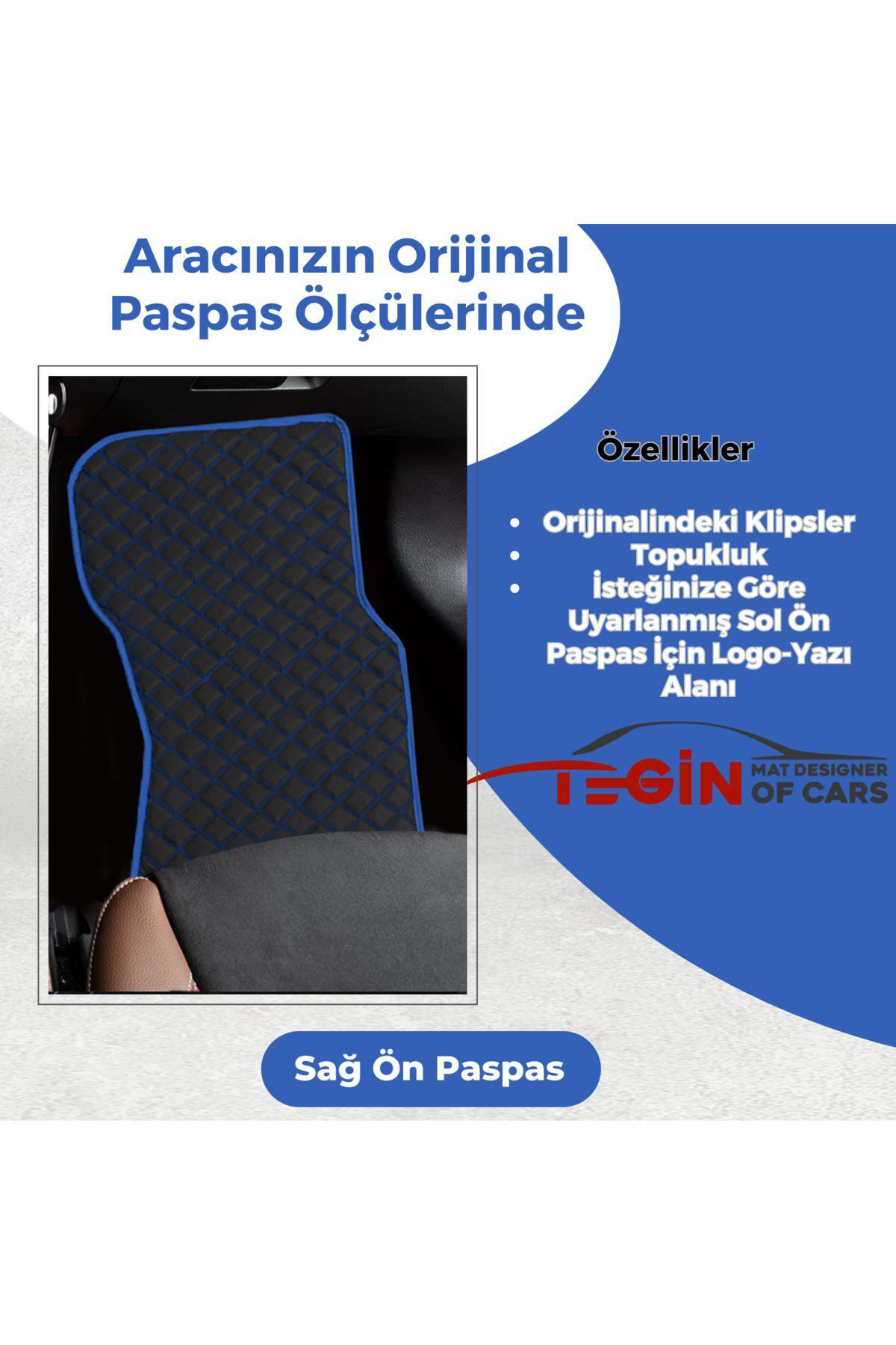 Volkwagen Golf 6 Prime Siyah Kırmızı Deri Mavi Kenar Paspas