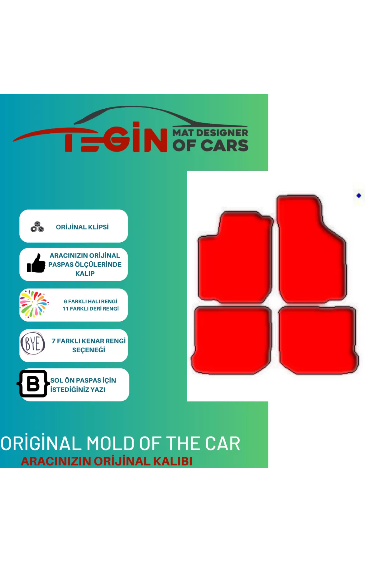 Volkwagen New Beetle 1998-2011 Prime Kırmızı Halı Gri Kenar Halı 