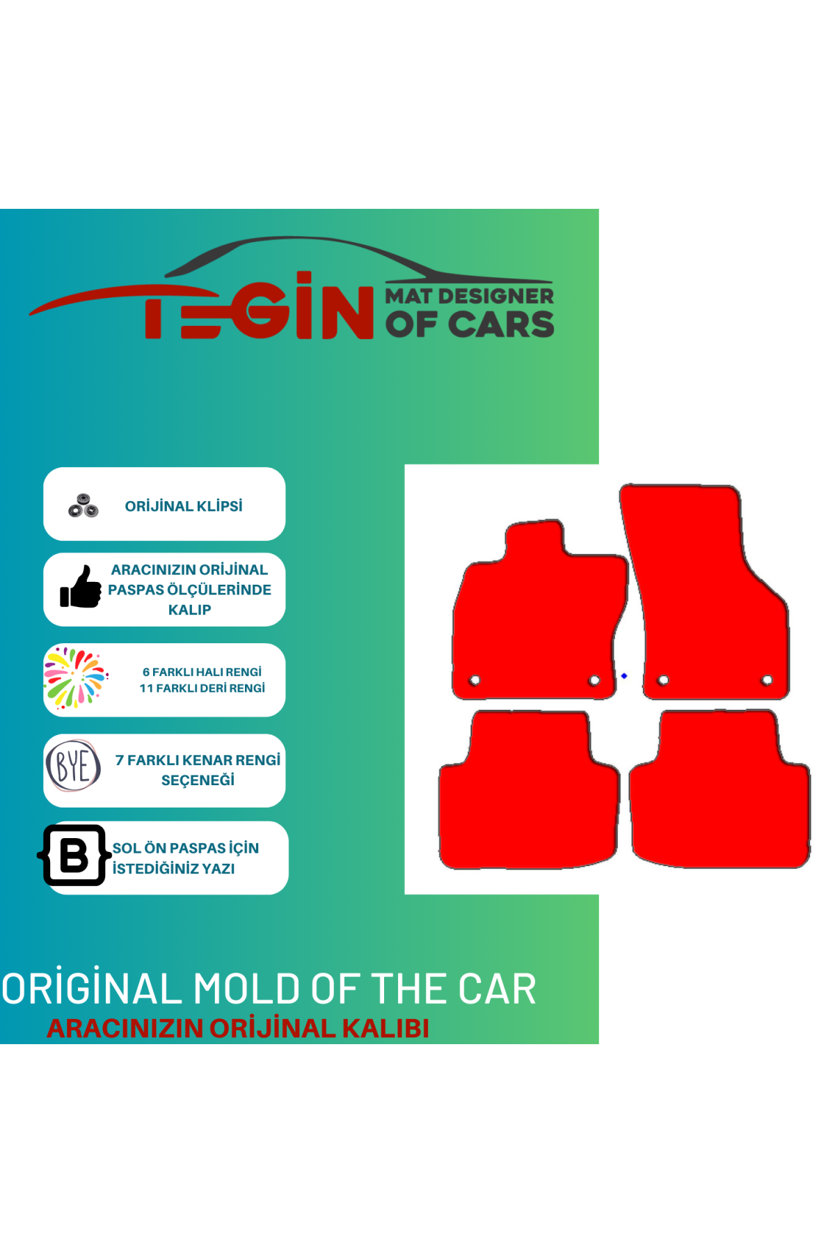 Volkwagen Passat B8 2015 + Prime Siyah Halı Kırmızı Kenar Halı Pa