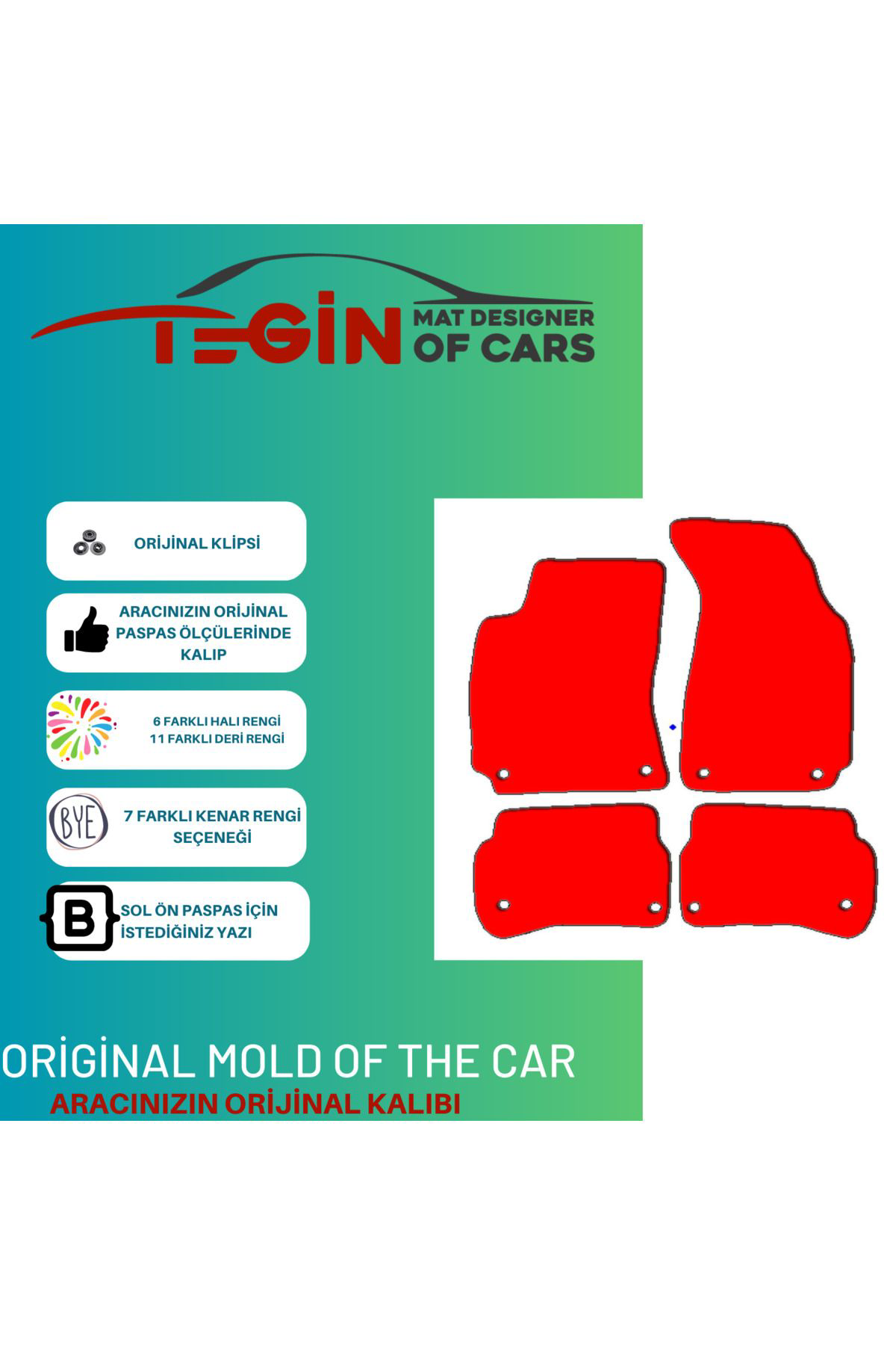 Volkwagen Passat B6 2005-2010 Prime Gri Halı Mavi Kenar Halı Pasp