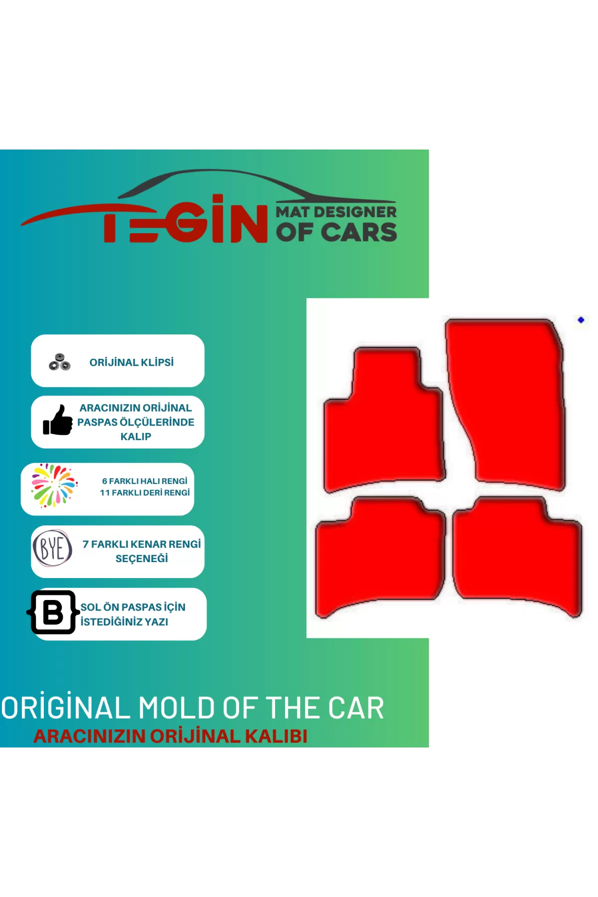 Volkwagen Touareg 2010-2018 Prime Kırmızı Halı Mavi Kenar Halı Pa