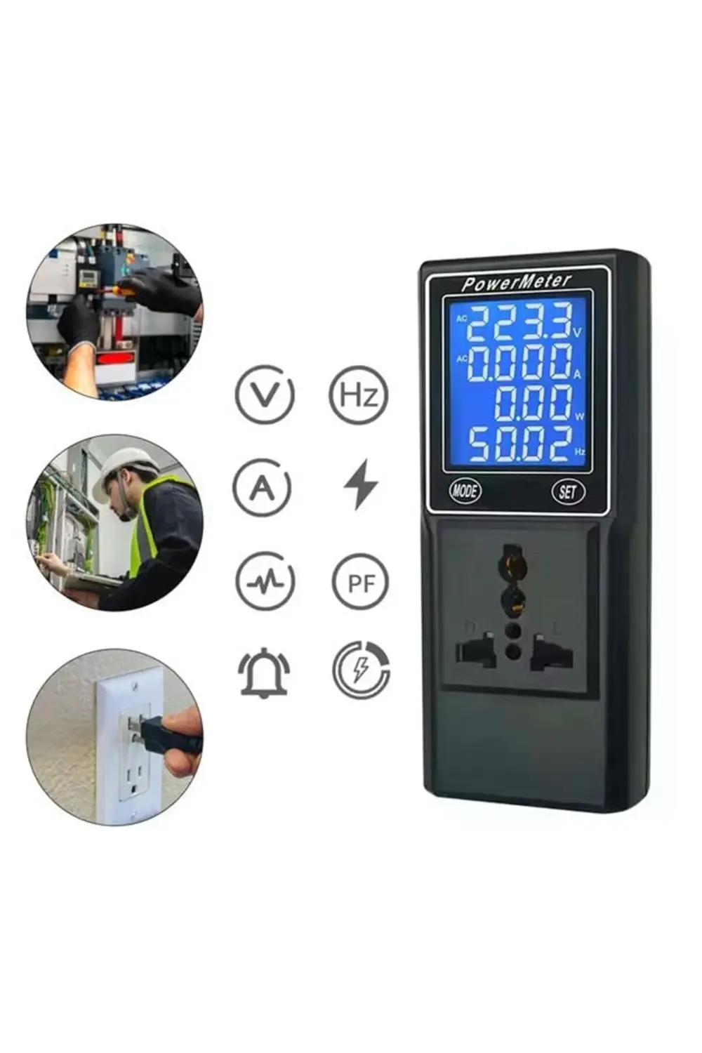 Volt Amper Watt HZ Güç Ölçer Dijital Ekranlı (Powermeter) (5224)