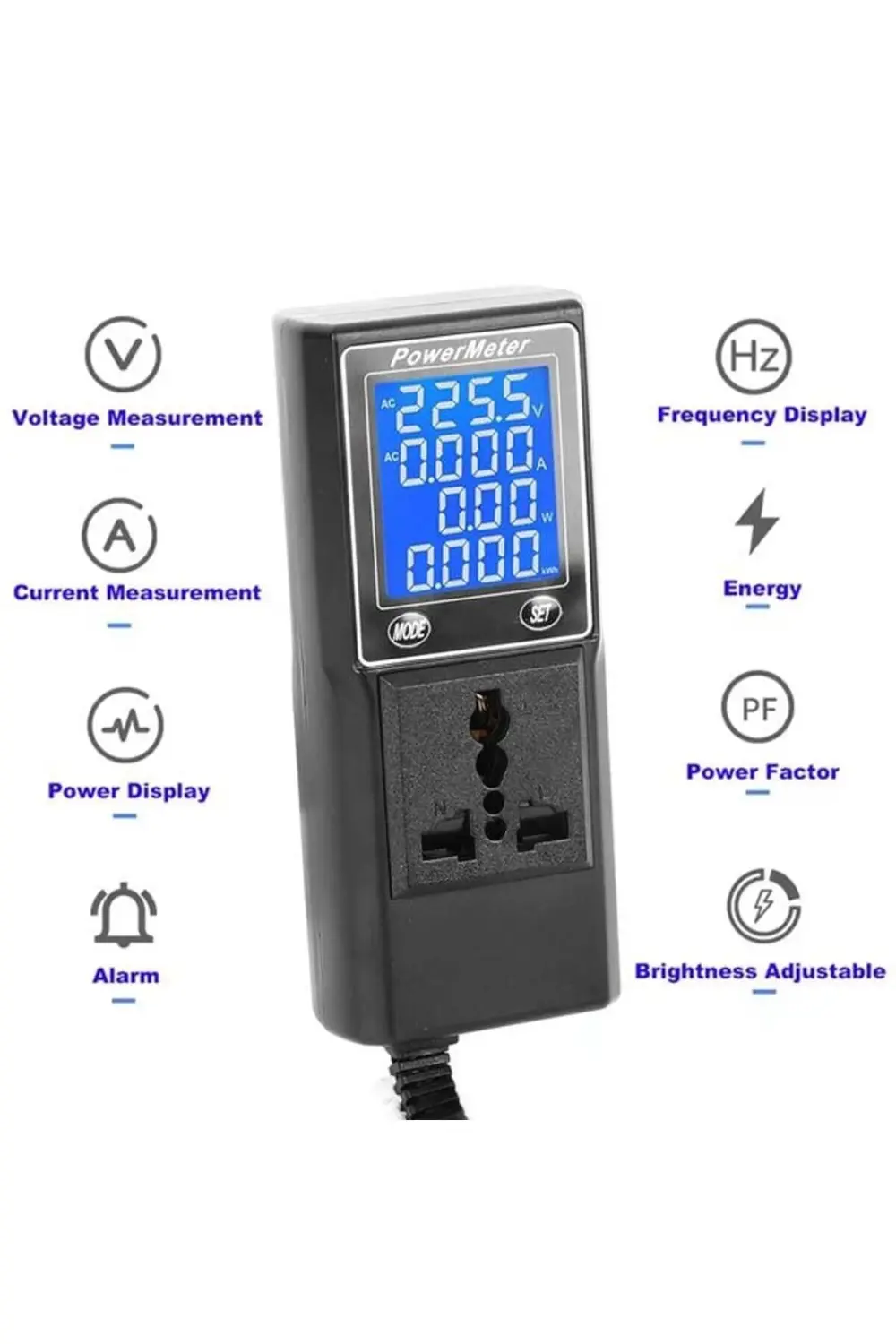 Volt Amper Watt HZ Güç Ölçer Dijital Ekranlı (Powermeter) (784)