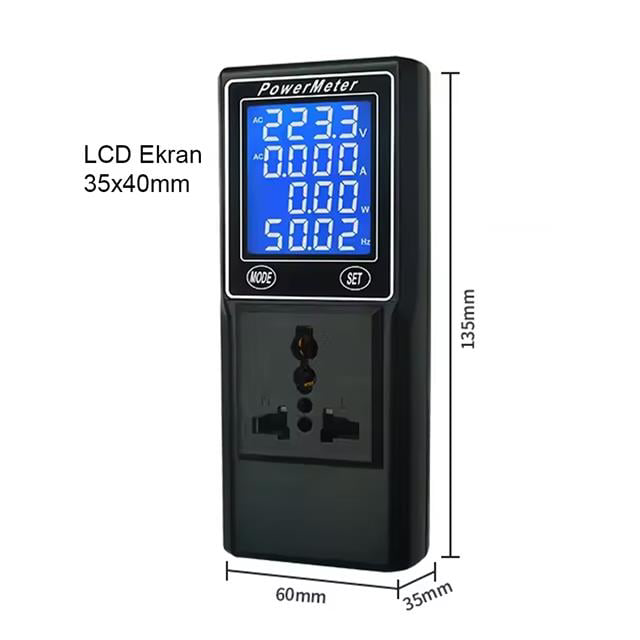 Volt Amper Watt HZ Güç Ölçer Dijital Ekranlı (Powermeter) (4741)