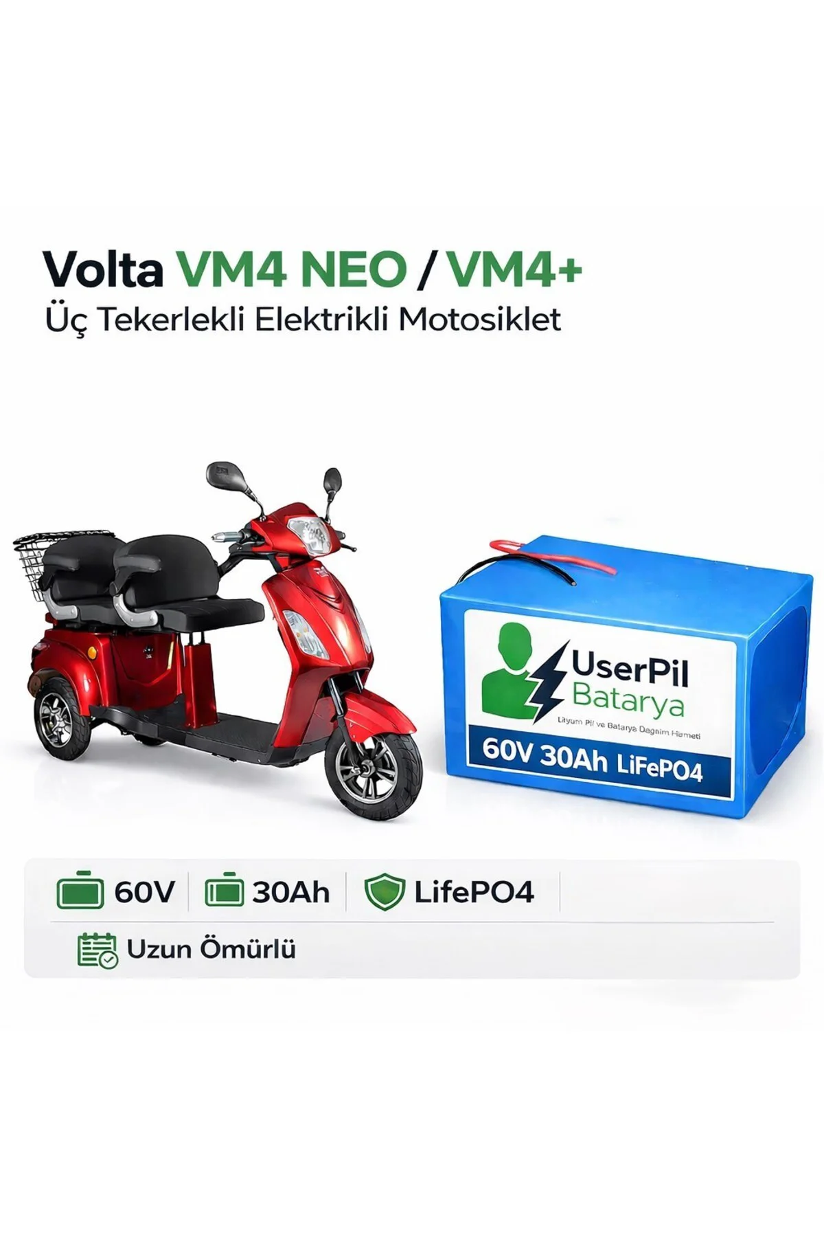 Volta VM4 NEO / VM4+ 60V 30Ah LiFePO4 Batarya Volta VM4 NEO / VM4+ 60V 30Ah LiFePO4 Batarya