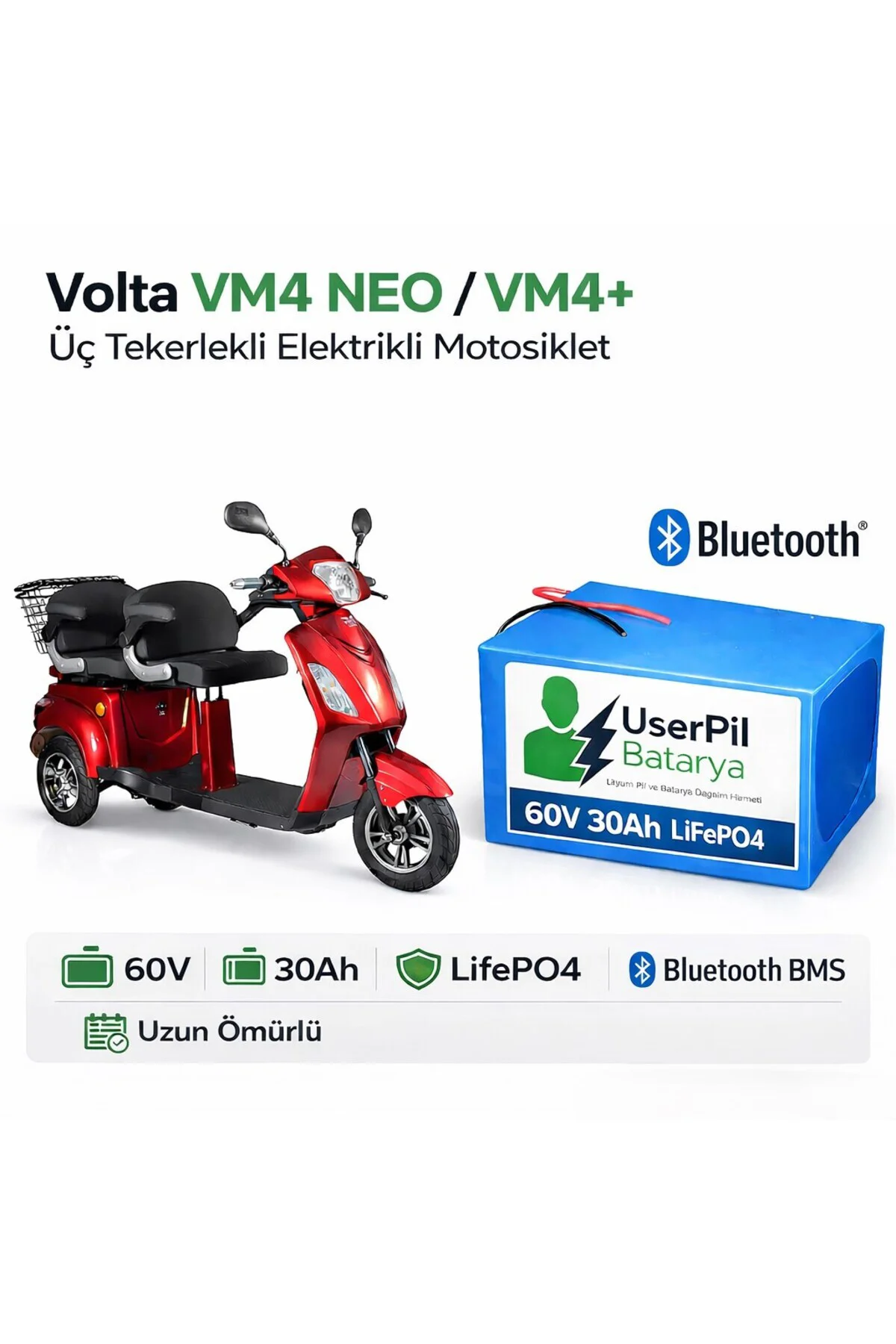 Volta VM4 NEO / VM4+ 60V 30Ah LiFePO4 Batarya (Bluetooth) Volta VM4 NEO / VM4+ 60V 30Ah LiFePO4 Batarya (Bluetooth)