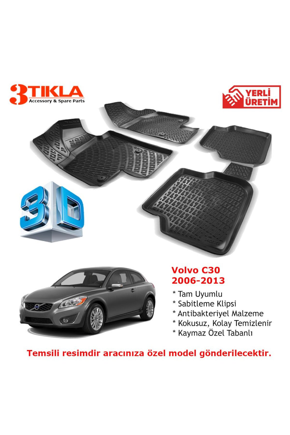 Volvo C30 2006-2013 Premium 3D Havuzlu Paspas Seti