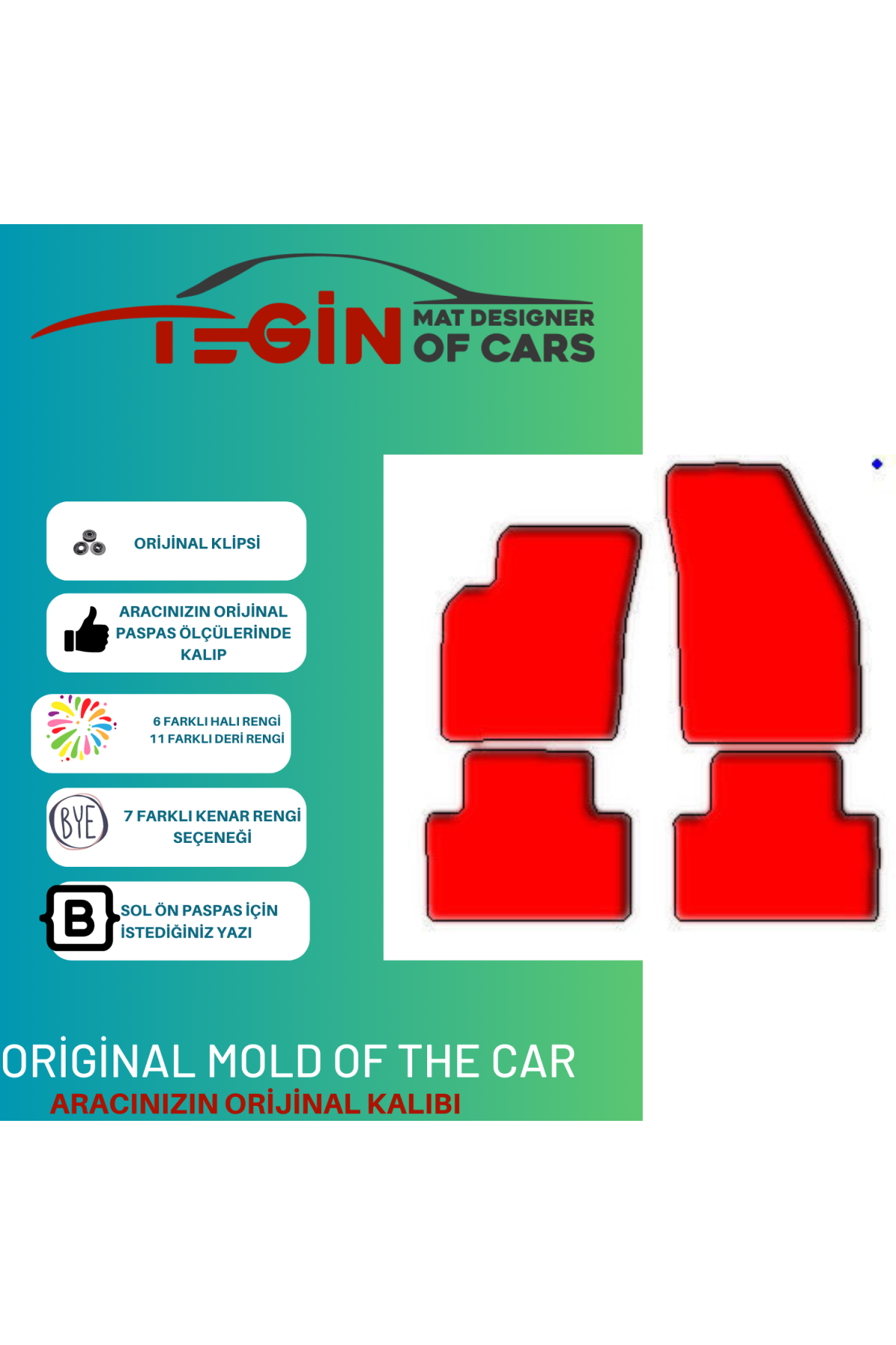 Volvo C30 2006 + Prime Siyah Kırmızı Deri Siyah Kenar Paspas