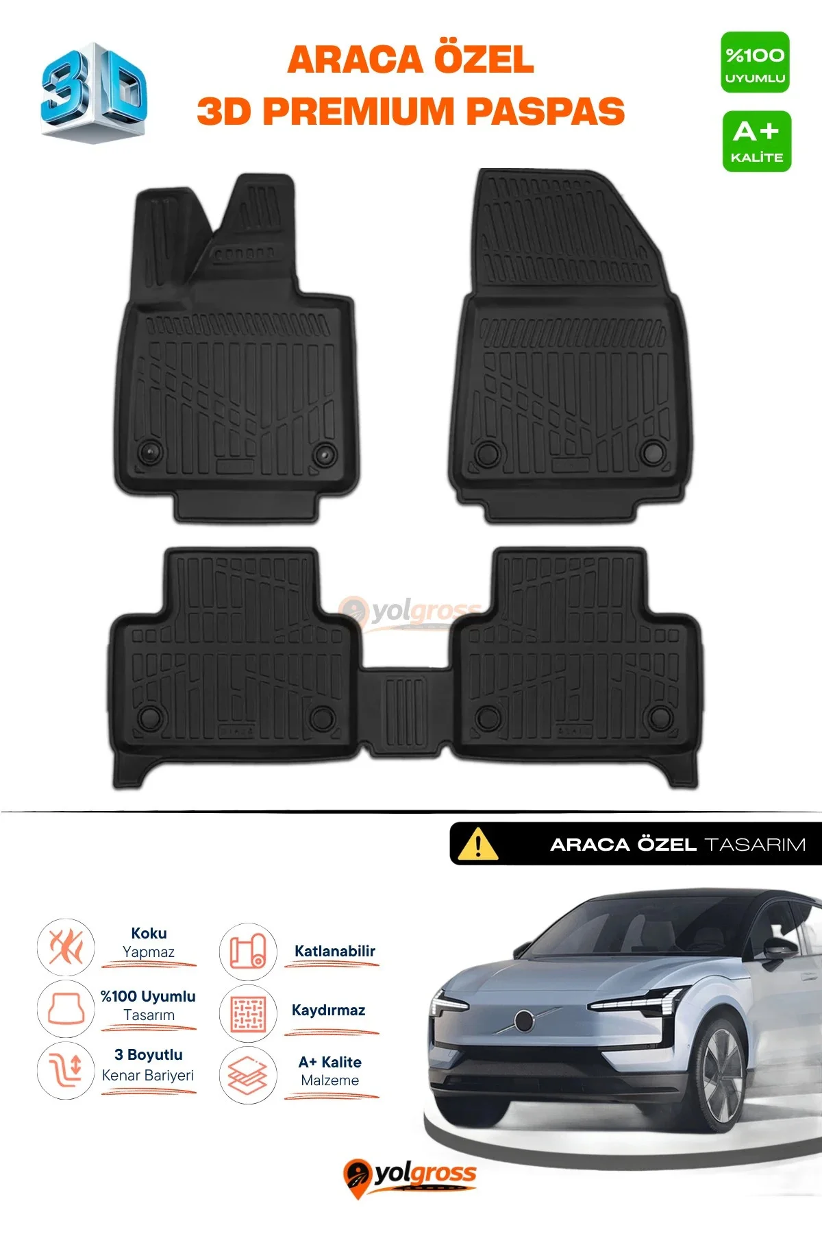 Volvo EX30 3D Pro Havuzlu Paspas 2024 Üzeri A+ Kalite