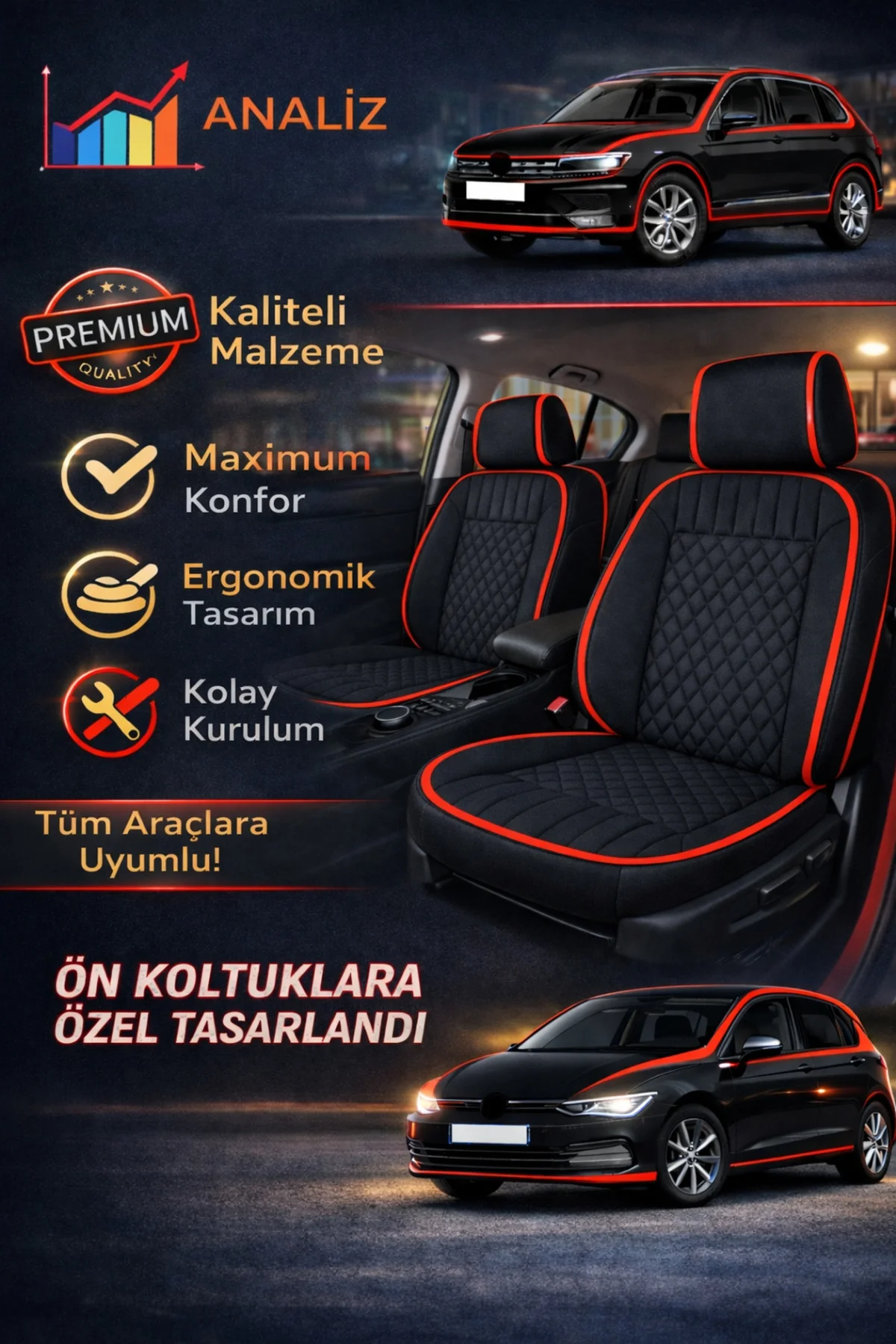 Volvo S-40 2012-2016 Uyumlu Eren Daimond 2 Parça Ön Oto Koltuk Minderi Terletmez Siyah - Kırmızı Fiyatı, Yorumları ve Özellikleri