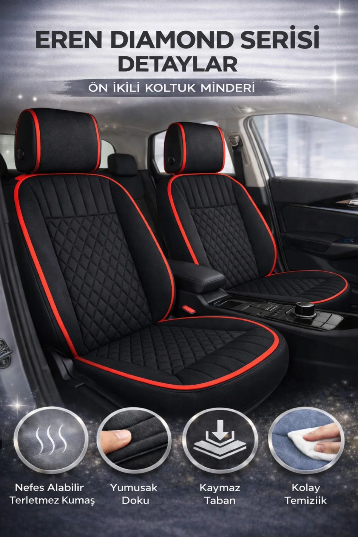 Volvo S-40 2012-2016 Uyumlu Eren Daimond 2 Parça Ön Oto Koltuk Minderi Terletmez Siyah - Kırmızı Fiyatı, Yorumları ve Özellikleri