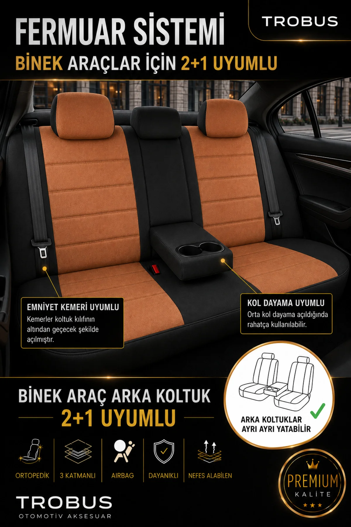 Volvo S 80 Oto Koltuk Kılıfı 2018 ve Sonrası Taba Başak Serisi Tay Tüyü Tam Set