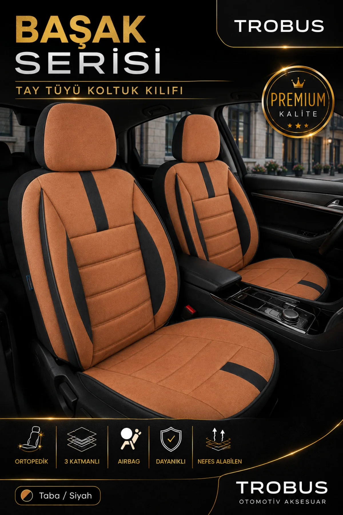 Volvo S 80 Oto Koltuk Kılıfı 2018 ve Sonrası Taba Başak Serisi Tay Tüyü Tam Set