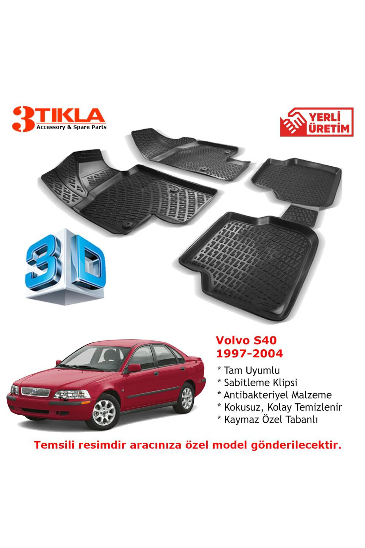 Volvo S40 1997-2004 Premium 3D Havuzlu Paspas Seti