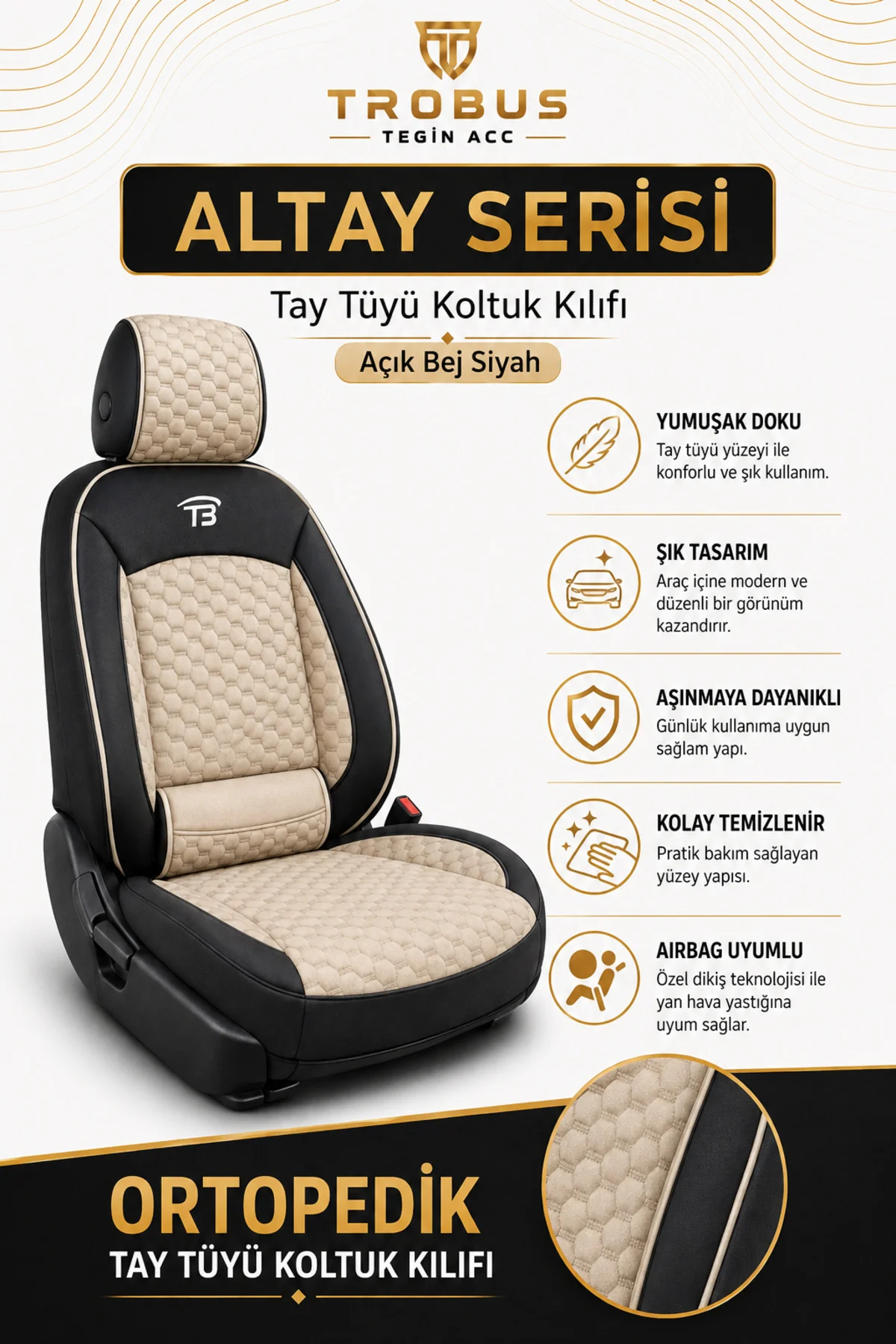 Volvo S40 2012 2013 2014 2015 2016 Uyumlu Altay Bel Destekli Tay Tüyü Bej Siyah Koltuk Kılıfı Fiyatı, Yorumları ve Özellikleri