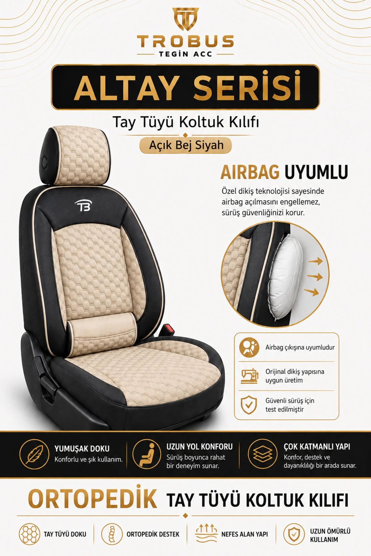 Volvo S40 2012 2013 2014 2015 2016 Uyumlu Altay Bel Destekli Tay Tüyü Bej Siyah Koltuk Kılıfı Fiyatı, Yorumları ve Özellikleri