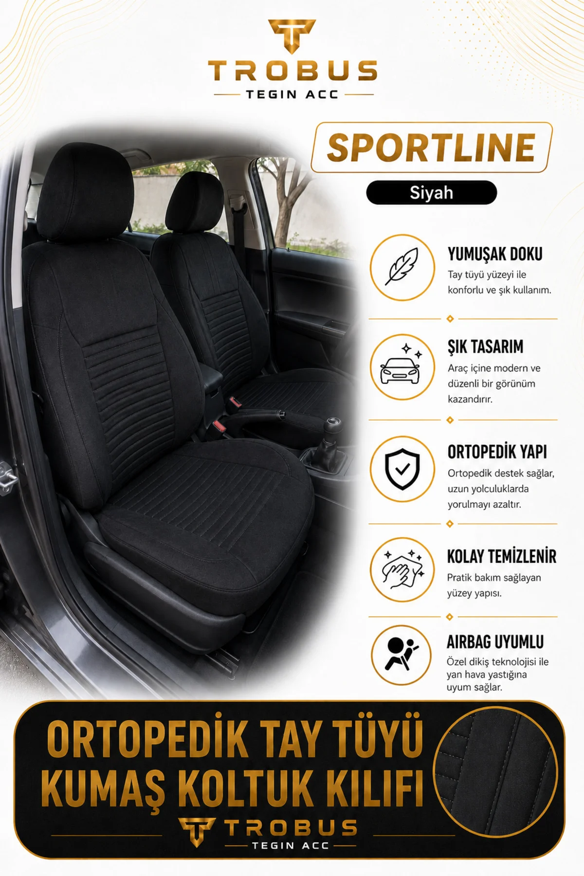 Volvo S40 2012 2013 2014 2015 2016 Uyumlu Sportline Serisi Siyah Ortopedik Tay Tüyü Koltuk Kılıfı Fiyatı, Yorumları ve Özellikleri