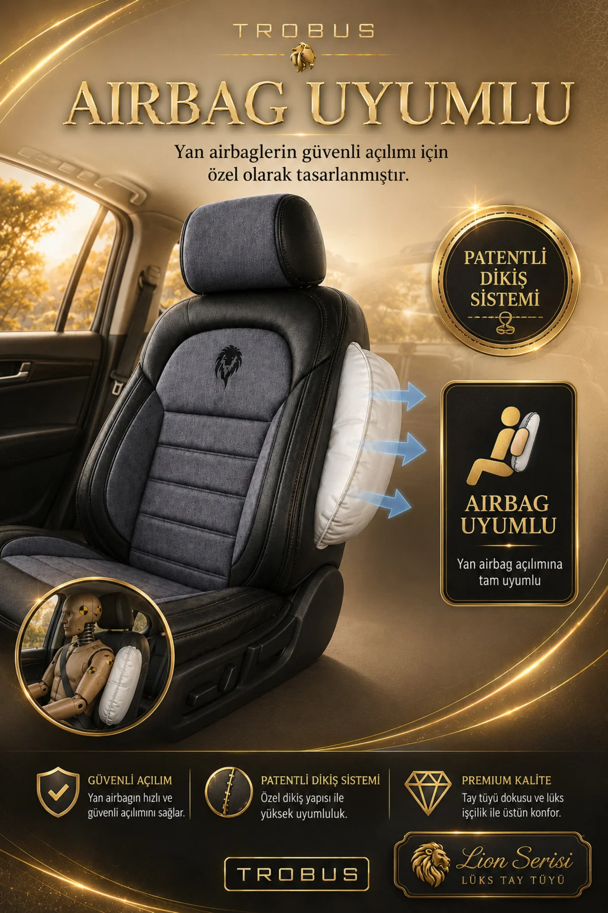Volvo S40 2012-2016 Uyumlu Lion Serisi Tay Tüyü Füme Siyah Premium Koltuk Kılıfı Fiyatı, Yorumları ve Özellikleri