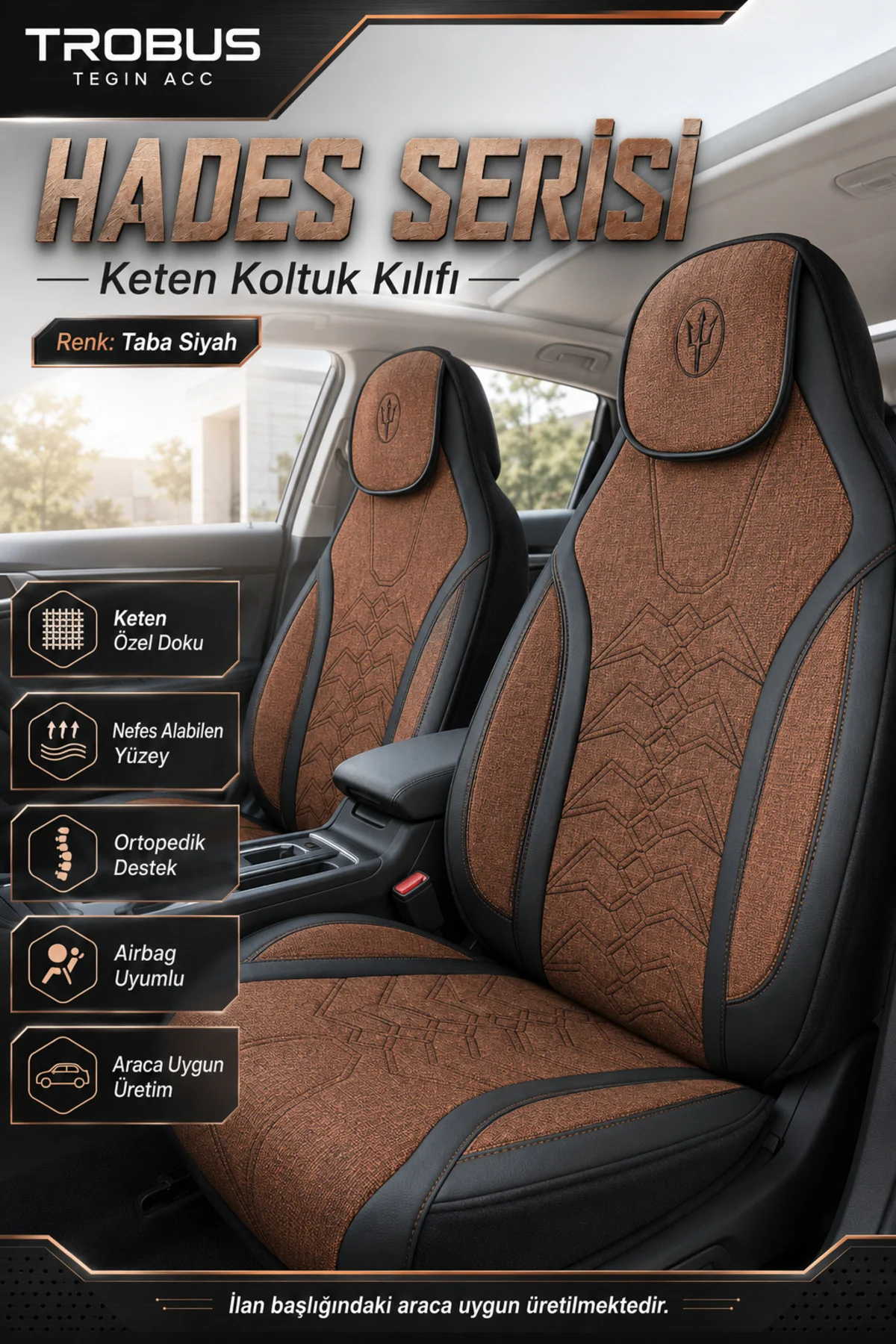 Volvo S40 2012-2016 Uyumlu Hades Serisi Keten Oto Koltuk Kılıfı Taba Siyah Fiyatı, Yorumları ve Özellikleri