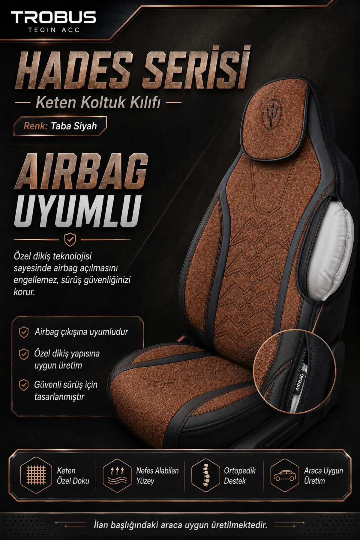 Volvo S40 2012-2016 Uyumlu Hades Serisi Keten Oto Koltuk Kılıfı Taba Siyah Fiyatı, Yorumları ve Özellikleri